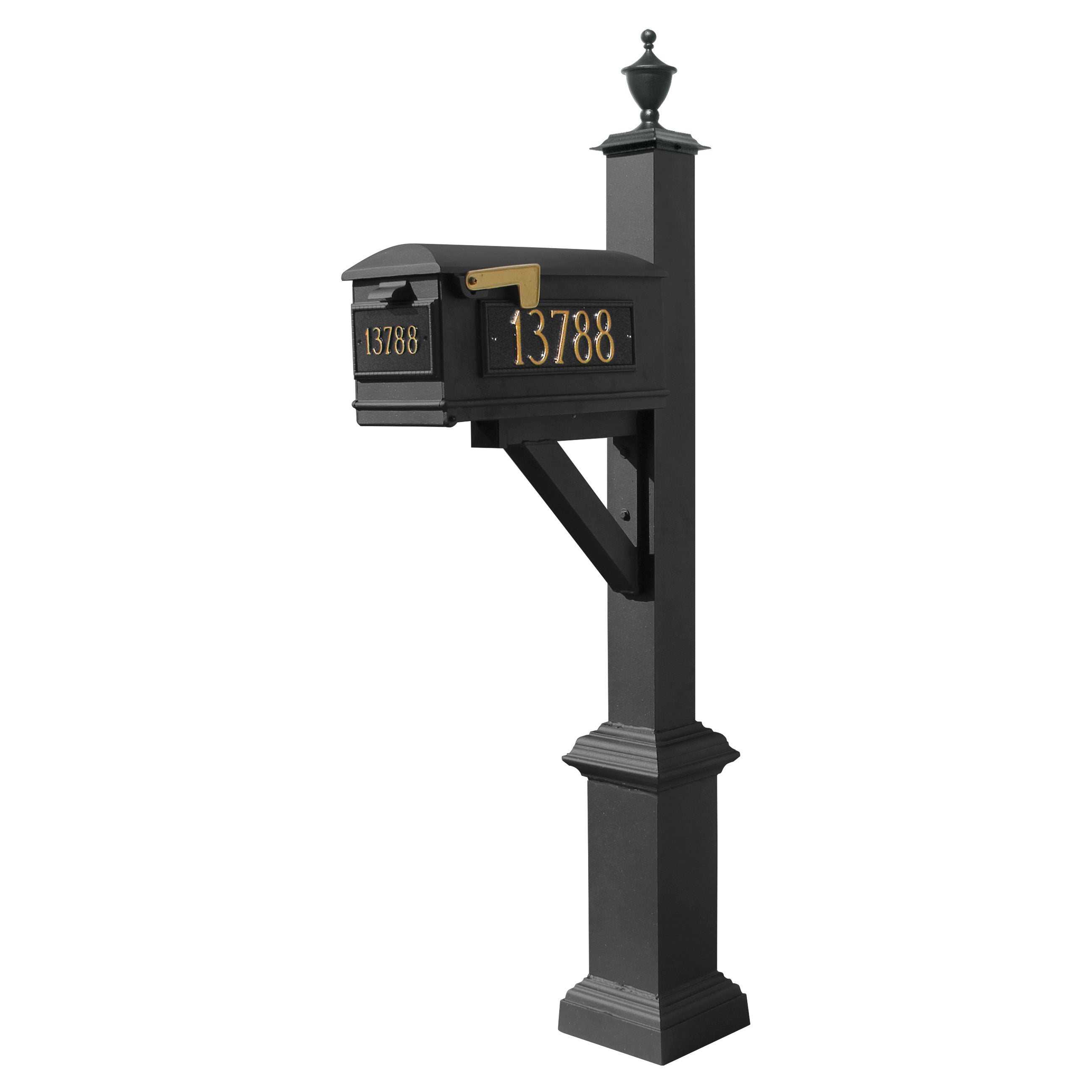 Westhaven System With Lewiston Mailbox, (3 Cast Plates) Square Base & Urn Finial In (Black)