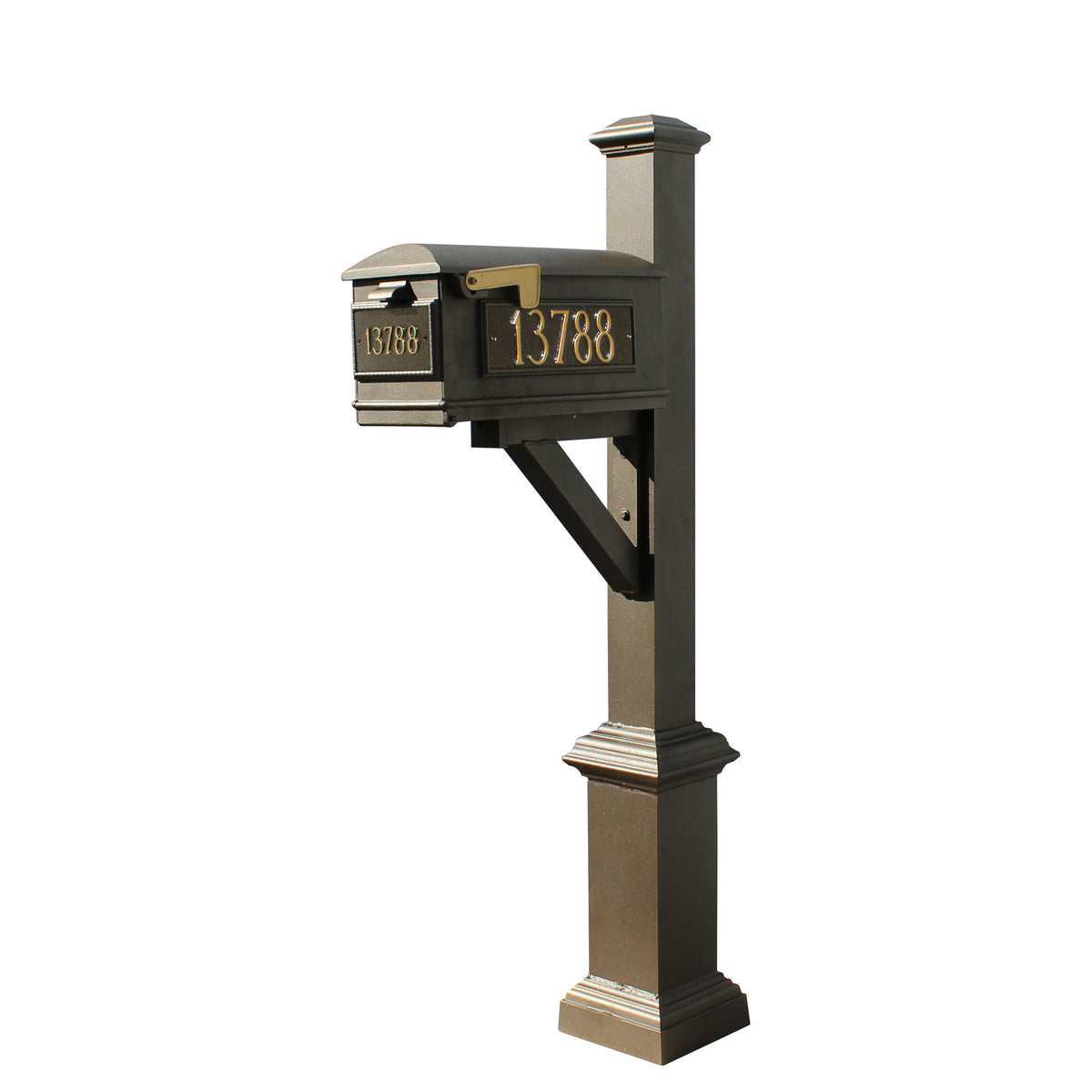 Westhaven System With Lewiston Mailbox, (3 Cast Plates) Square Base & Pyramid Finial In (Bronze)