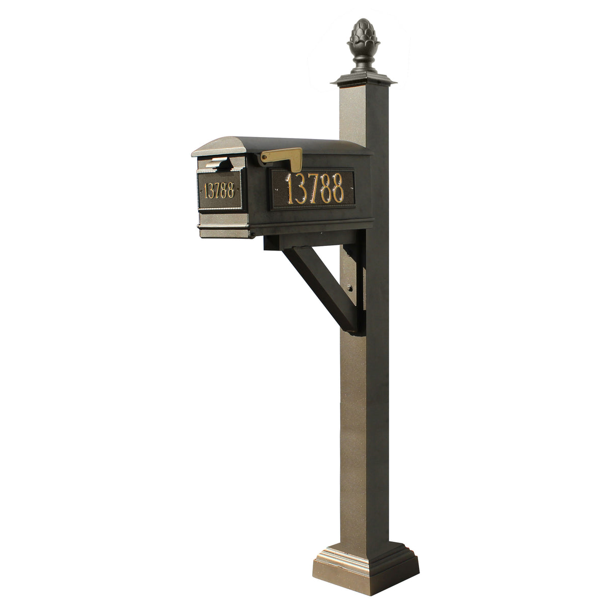 Westhaven System With Lewiston Mailbox, (3 Cast Plates) Square Collar & Pineapple Finial In (Bronze)
