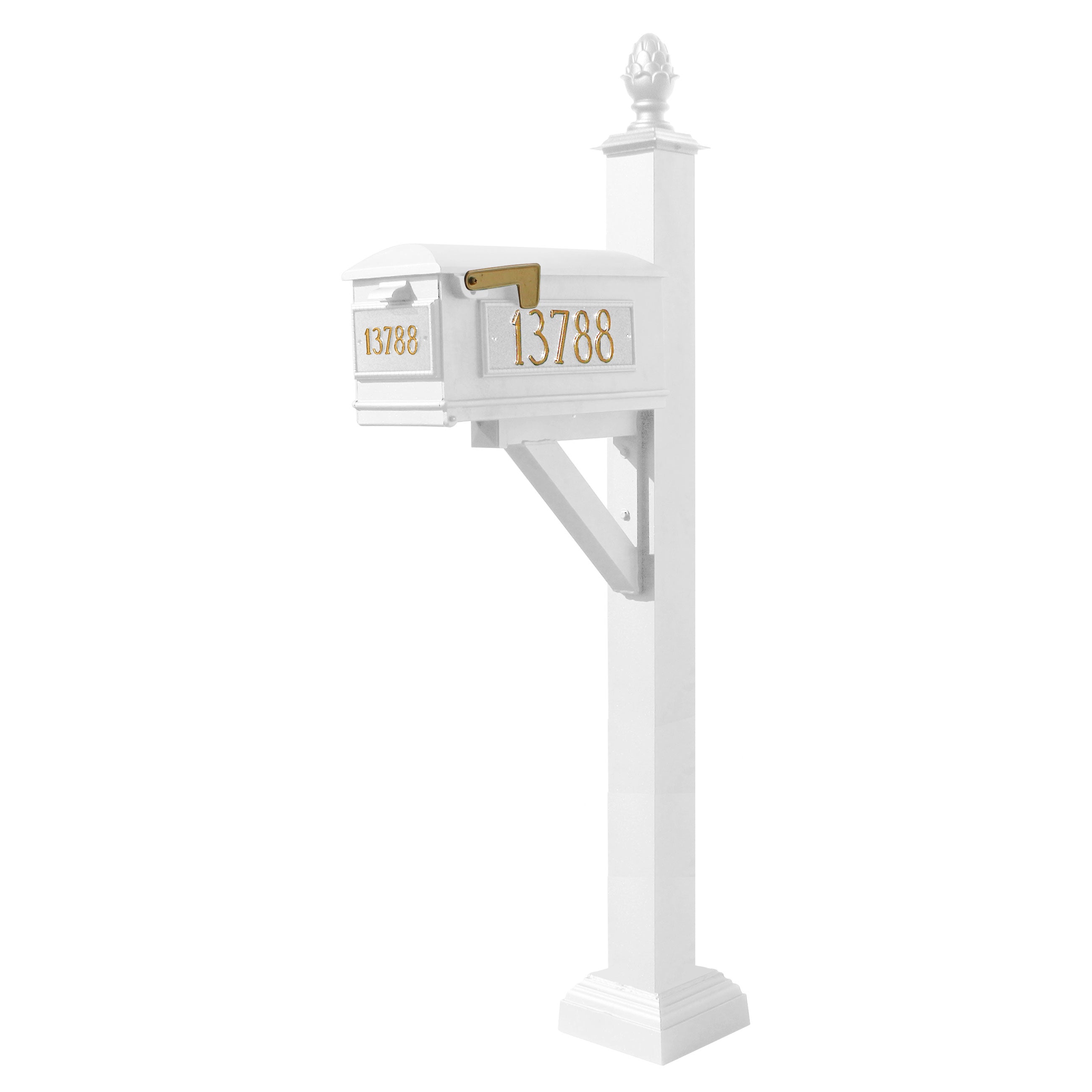 Westhaven System With Lewiston Mailbox, (3 Cast Plates) Square Collar & Pineapple Finial In (White)