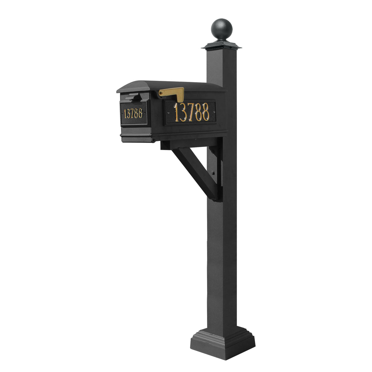 Westhaven System With Lewiston Mailbox, (3 Cast Plates) Square Collar & Large Ball Finial In (Black)
