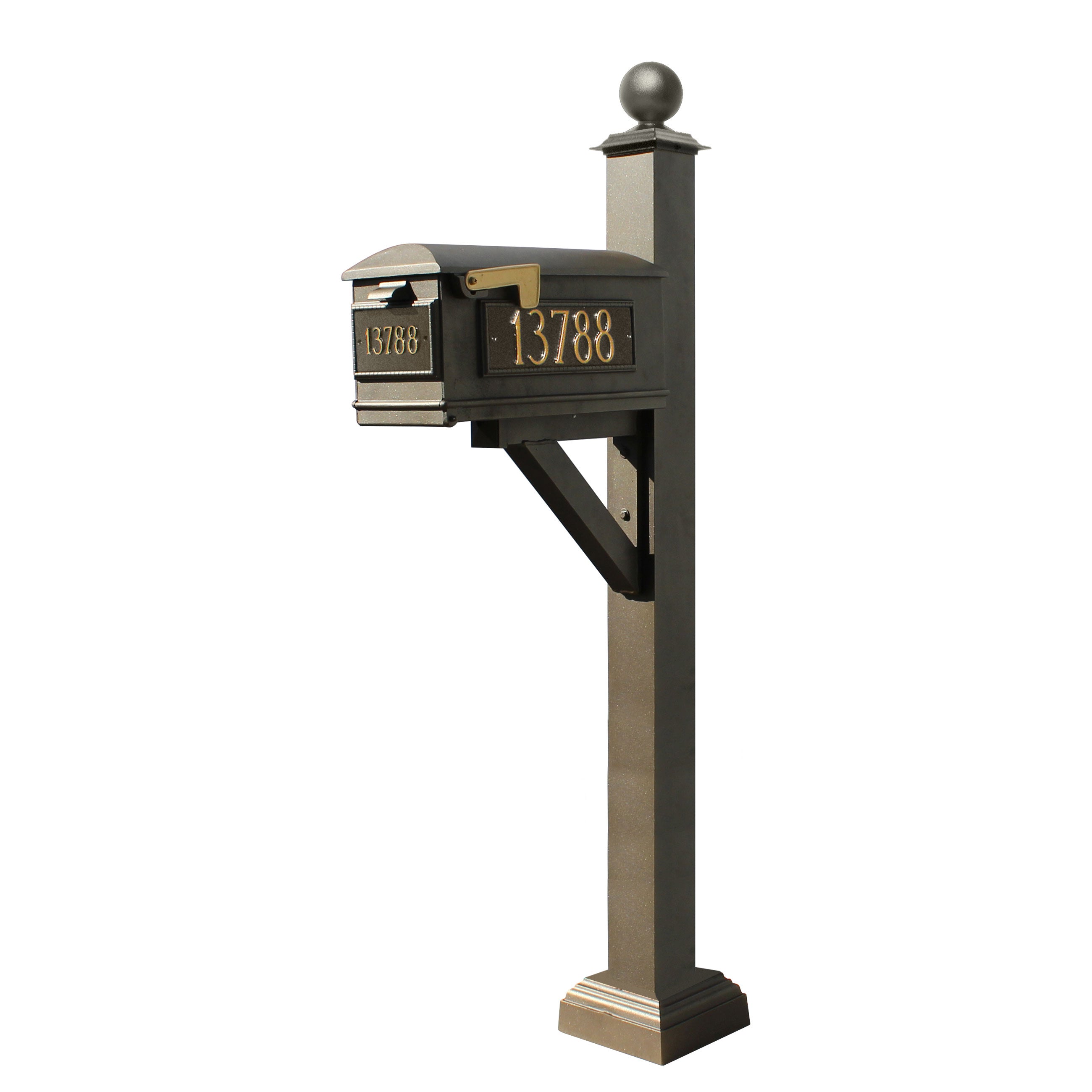 Westhaven System With Lewiston Mailbox, (3 Cast Plates) Square Collar & Large Ball Finial In (Bronze)