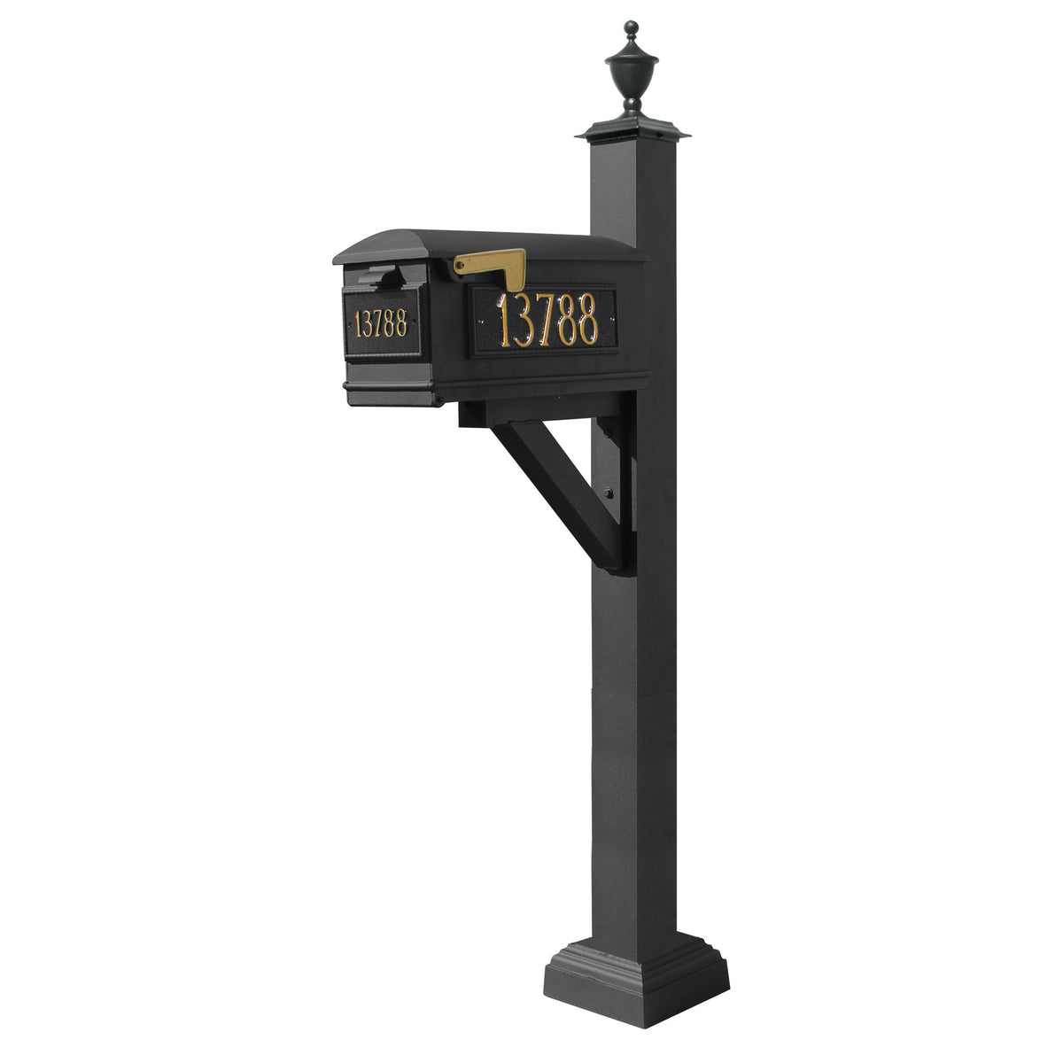 Westhaven System With Lewiston Mailbox, (3 Cast Plates) Square Collar & Urn Finial In (Black)
