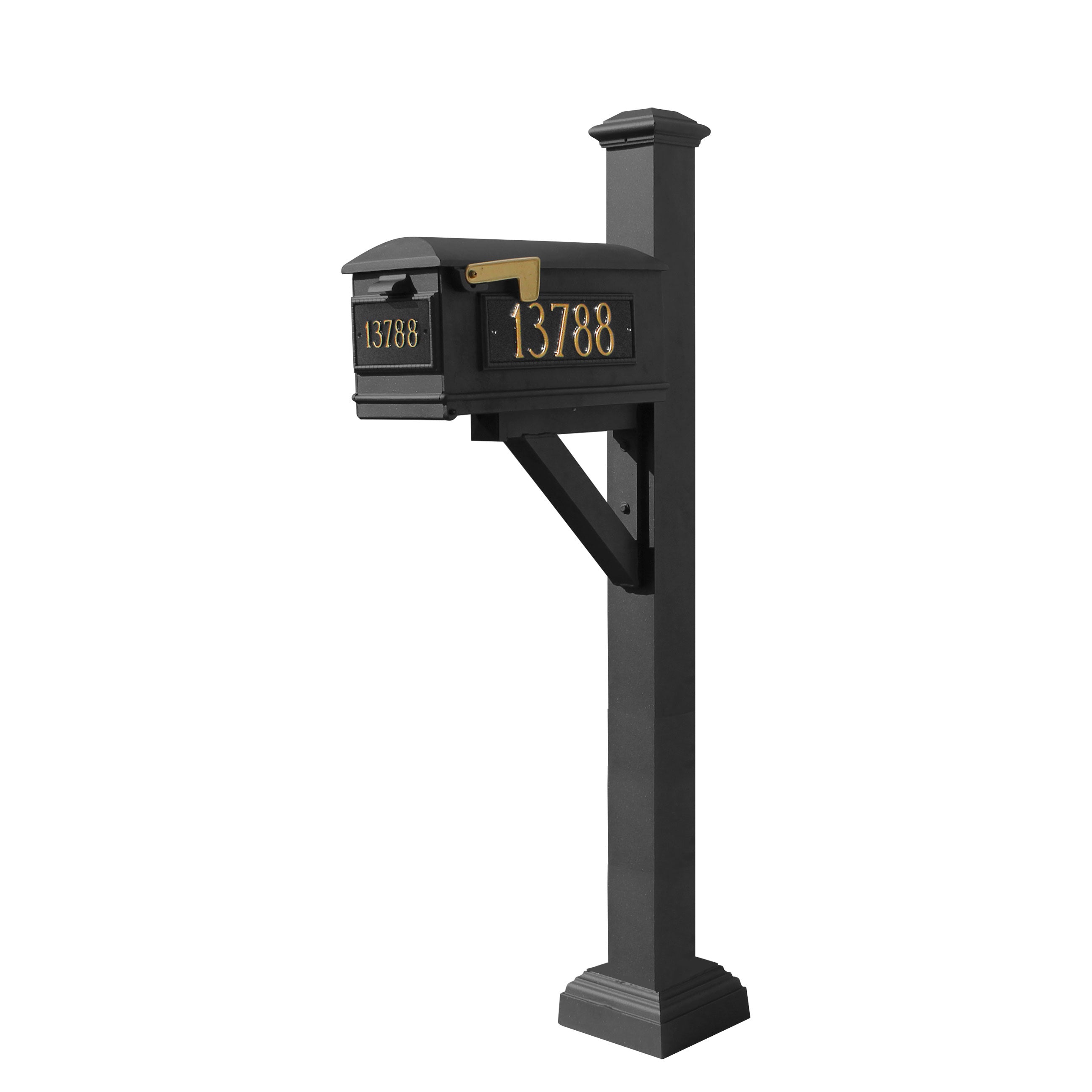Westhaven System With Lewiston Mailbox, (3 Cast Plates) Square Collar & Pyramid Finial In (Black)