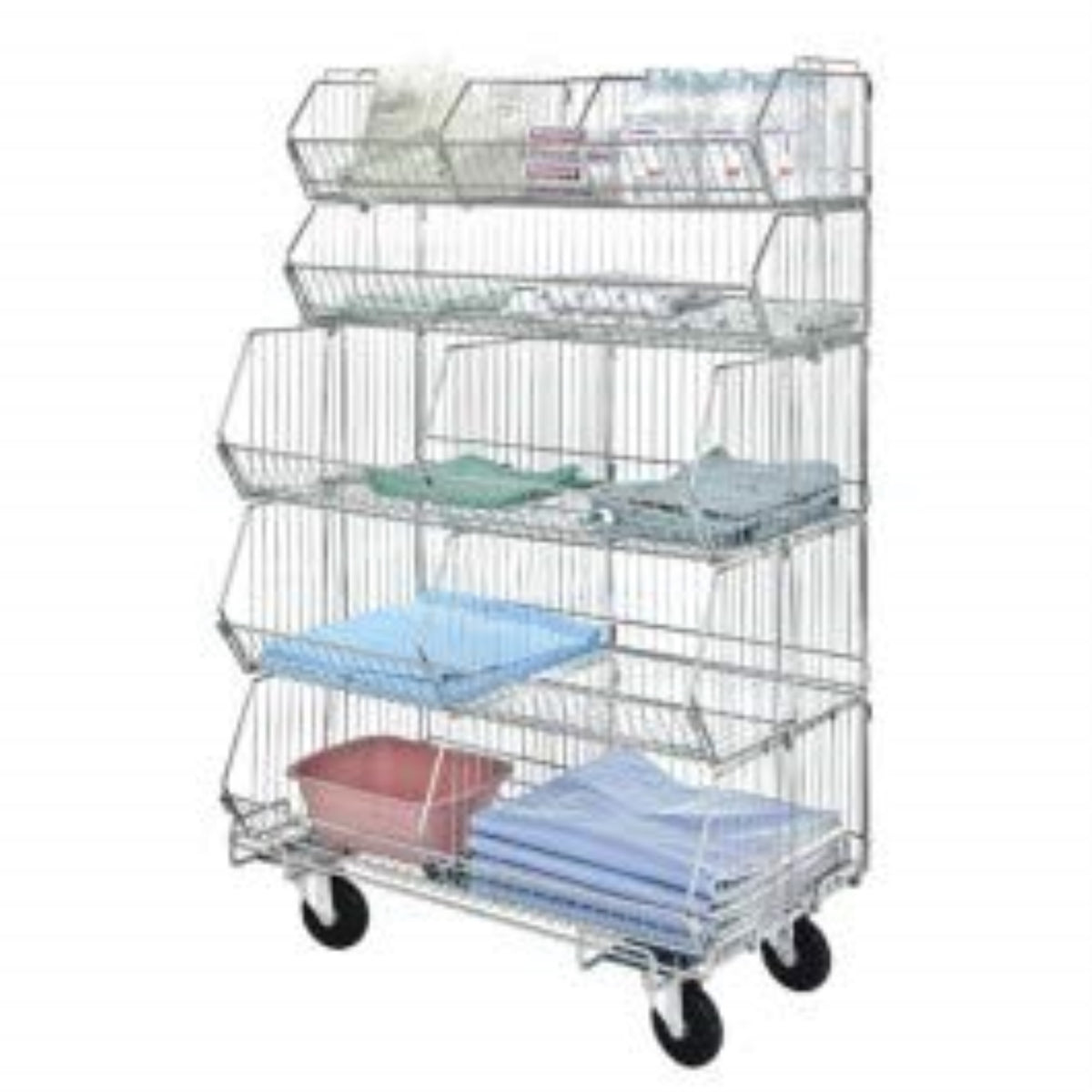 Stacking Basket System, Mobile, 36W X 20D X 60H, 80 Lbs Load Capacity Per Basket, Includes: (2) 1436Bc With Dividers, (3) 203612
