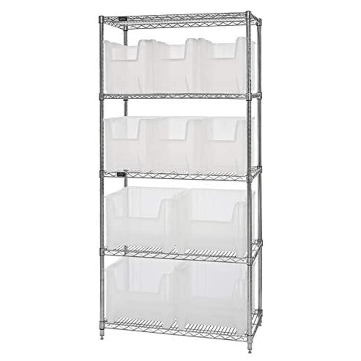 Bin Wire Shelving System, 36W X 18D X 74H, 800 Lbs Load Capacity Per Shelf, Includes: (5) Shelves And (6) Qgh600 And (4) Qgh800