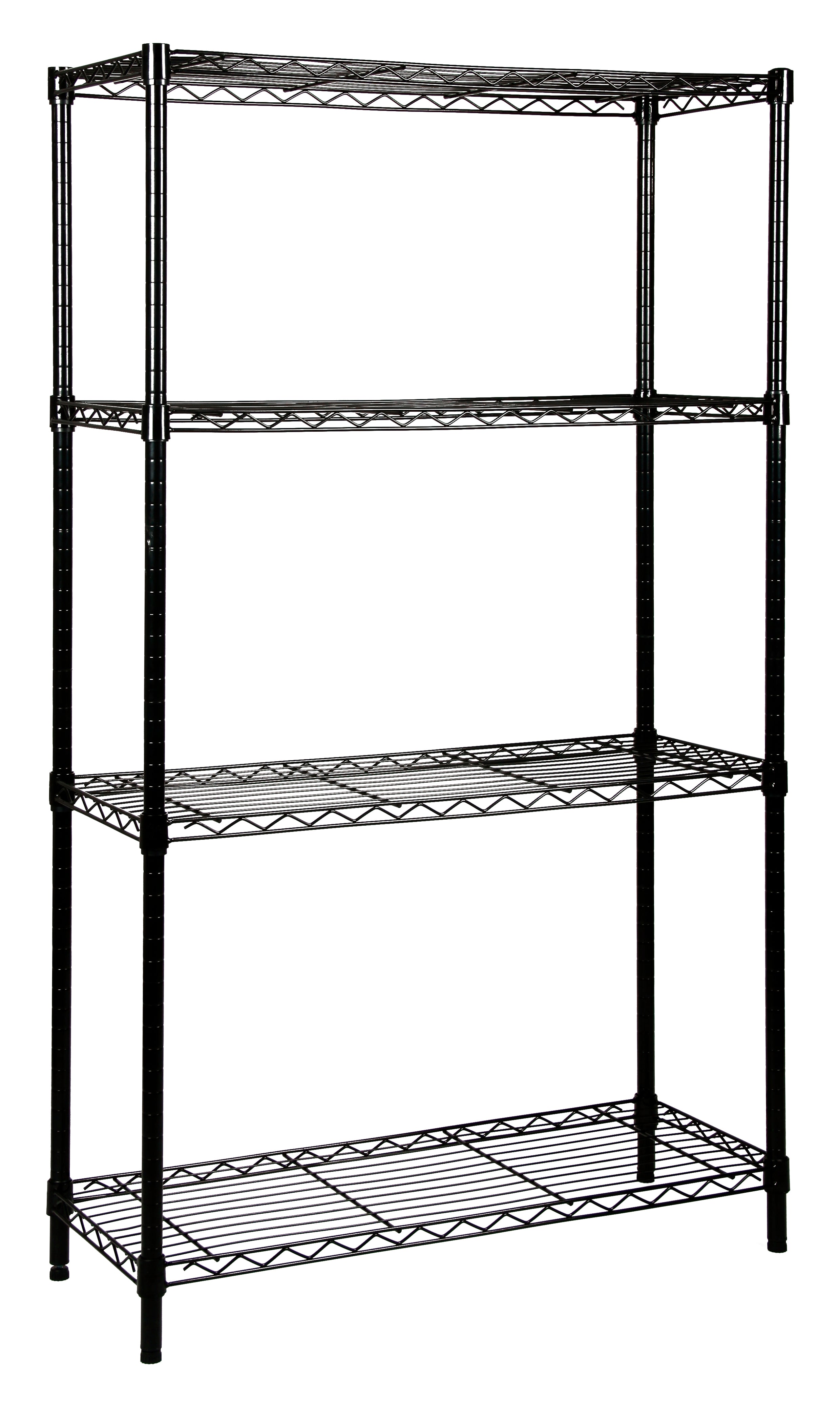 Wire Shelving Starter Kit, 48"W x 36"D x 54"H, 600 - 800 lb. capacity, includes (4) wire shelves and (4) posts, black epoxy antimicrobial finish, NSF, shipped KD