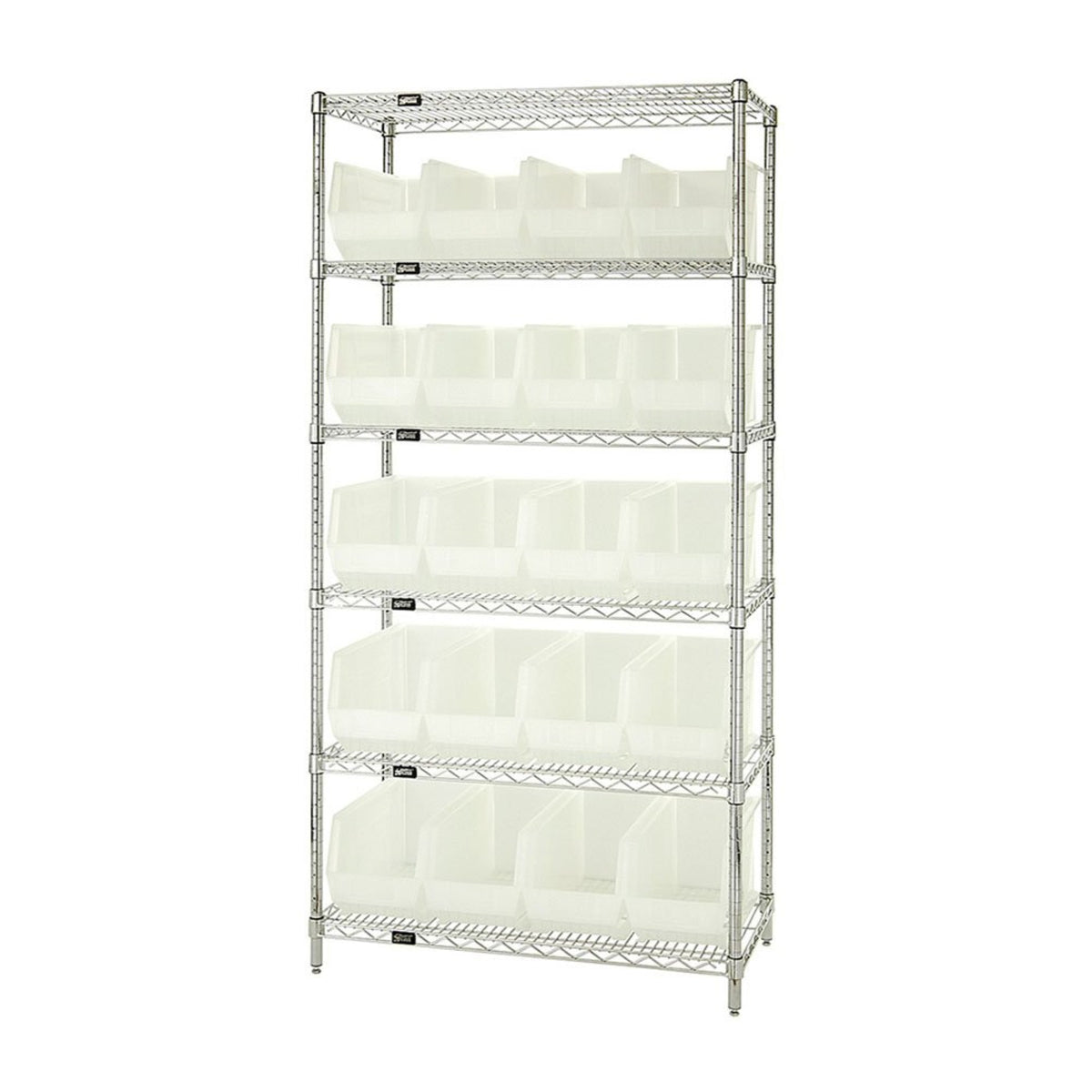 Bin Wire Shelving System, 36L X 18D X 74H, 800 Lbs Load Capacity Per Shelf, Includes: (6) Shelves And (20) Qus265 Clear Containe