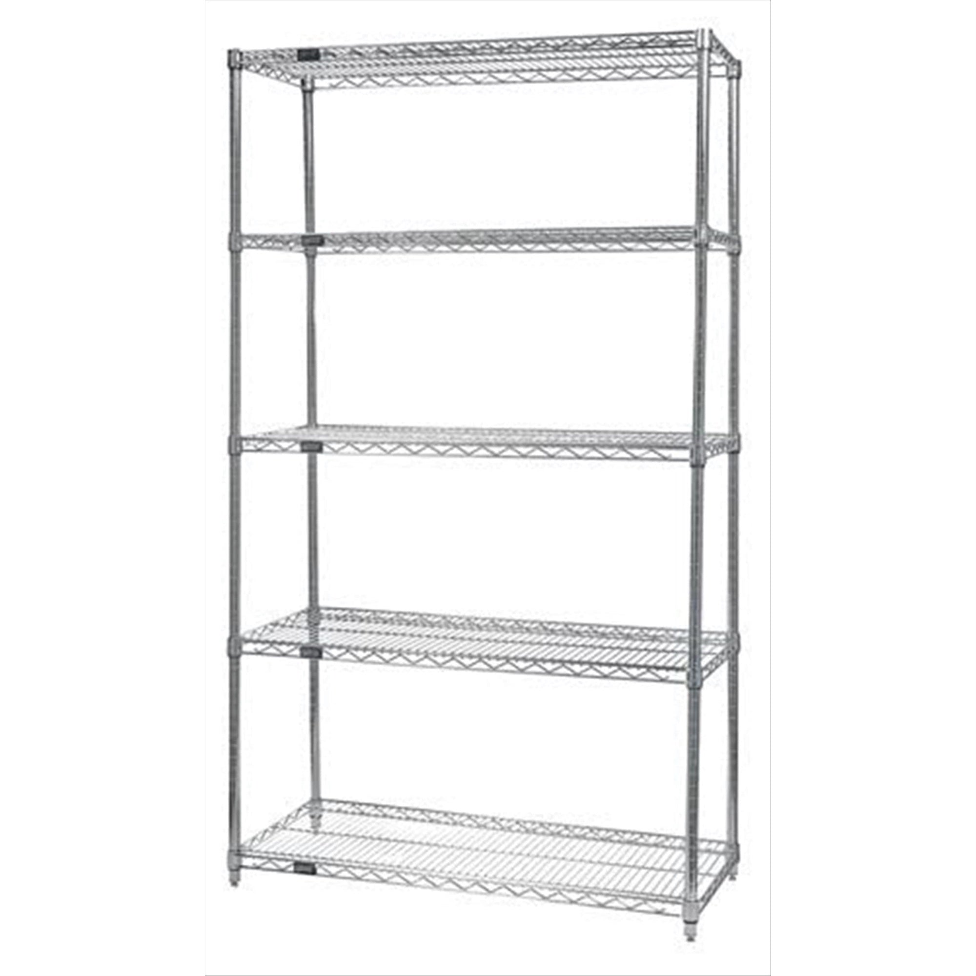 Wire Shelving Starter Kit, 24W X 18D X 63H, 600 - 800 Lb. Capacity, Includes (4) Wire Shelves And (4) Posts, Chrome Plated Finis