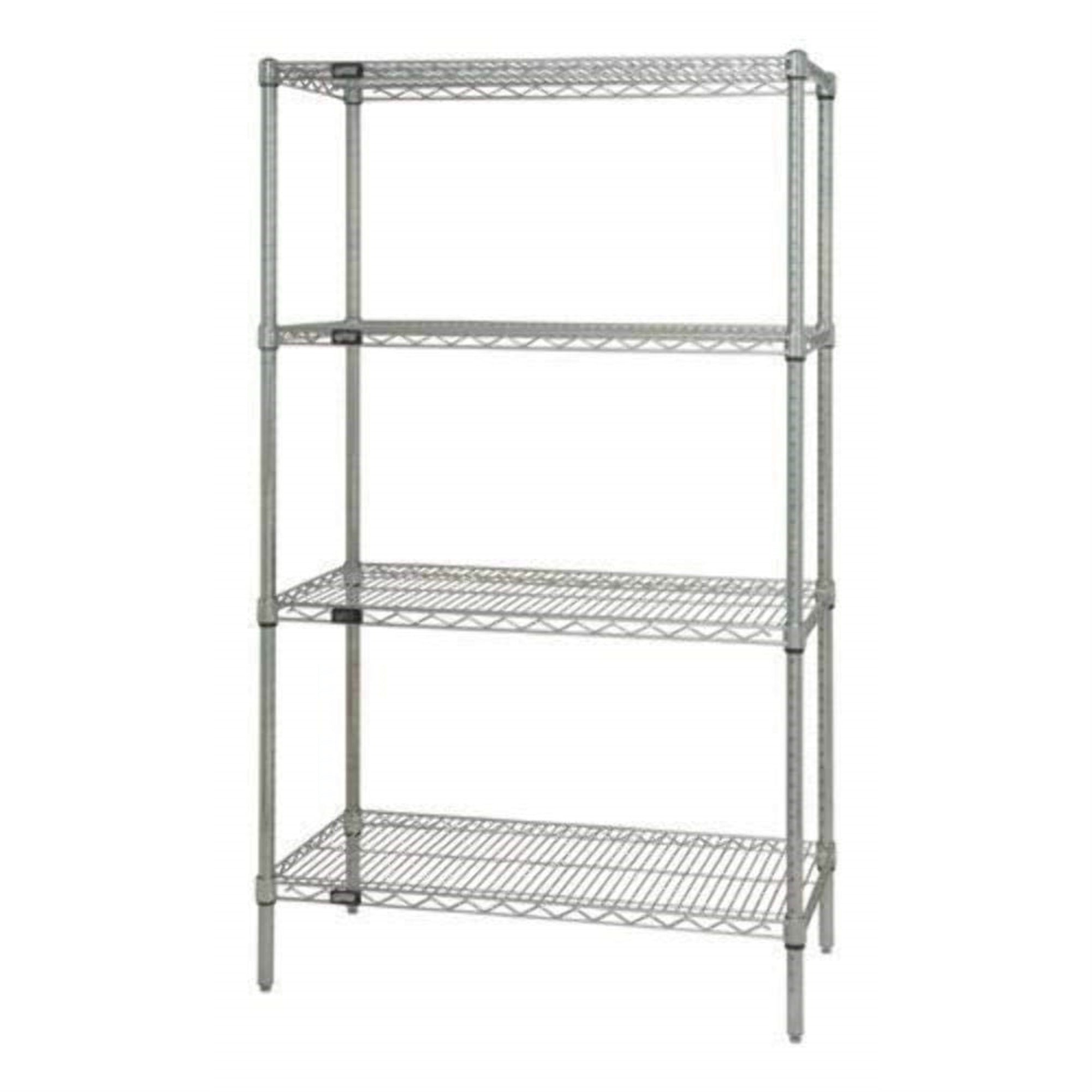 Wire Shelving Starter Kit, 36W X 18D X 63H, 600 - 800 Lb. Capacity, Includes (4) Wire Shelves And (4) Posts, Chrome Plated Finis