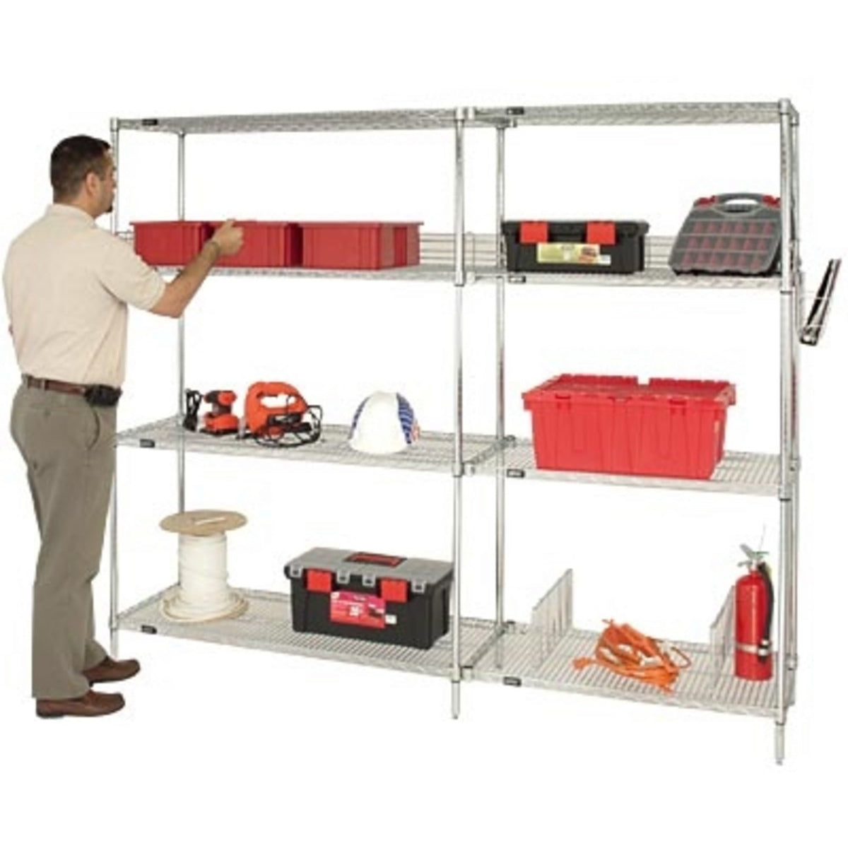 Wire Shelving Starter Kit, 42W X 18D X 63H, 600 - 800 Lb. Capacity, Includes (4) Wire Shelves And (4) Posts, Chrome Plated Finis