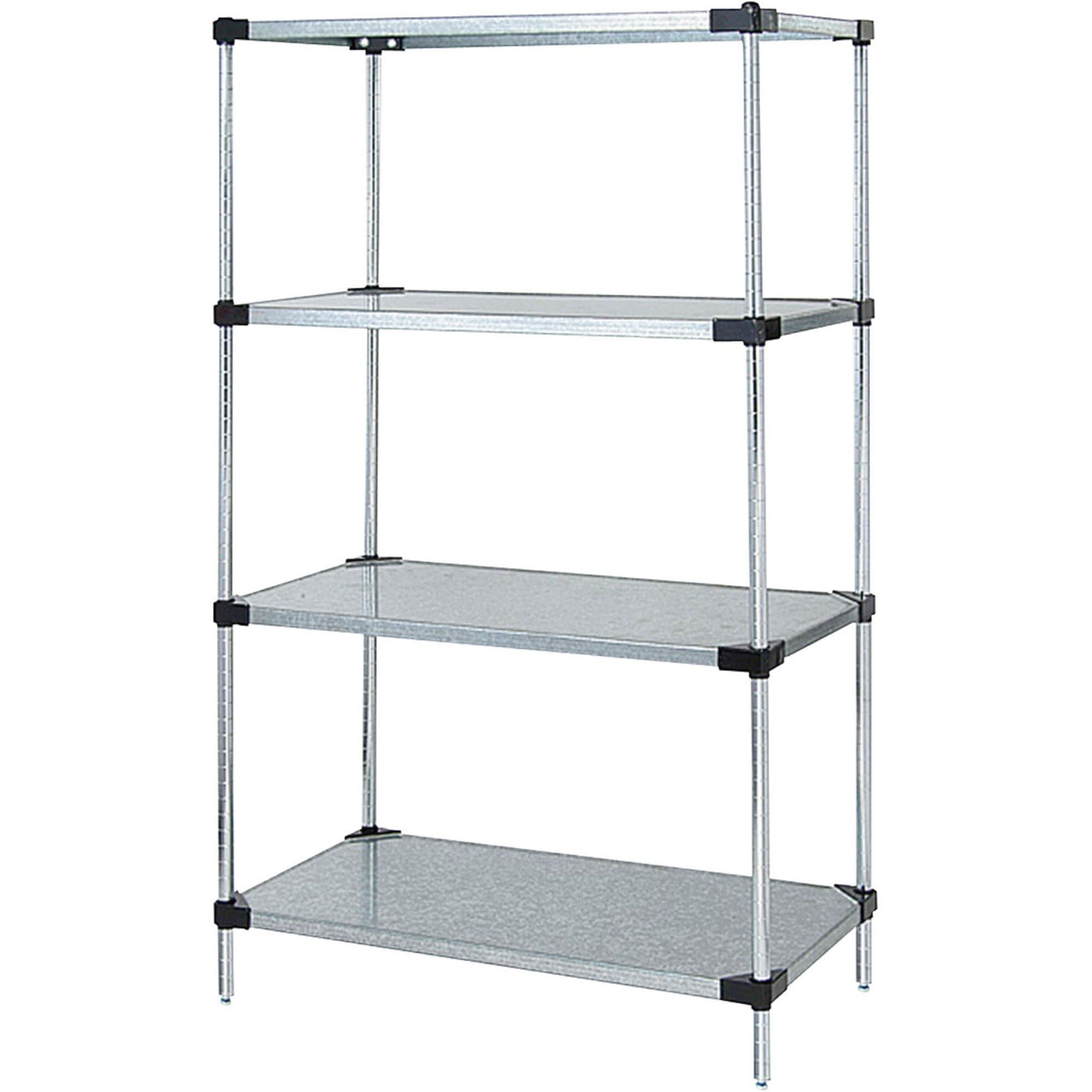 Solid Shelving Starter Kit, 48W X 18D X 63H, 300 - 600 Lb. Capacity, Includes (4) Solid Shelves And (4) Posts, Galvanized Steel,