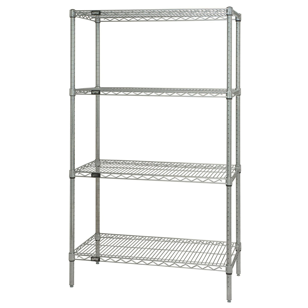 Wire Shelving Starter Kit, 48W X 24D X 63H, 600 - 800 Lb. Capacity, Includes (4) Wire Shelves And (4) Posts, Chrome Plated Finis