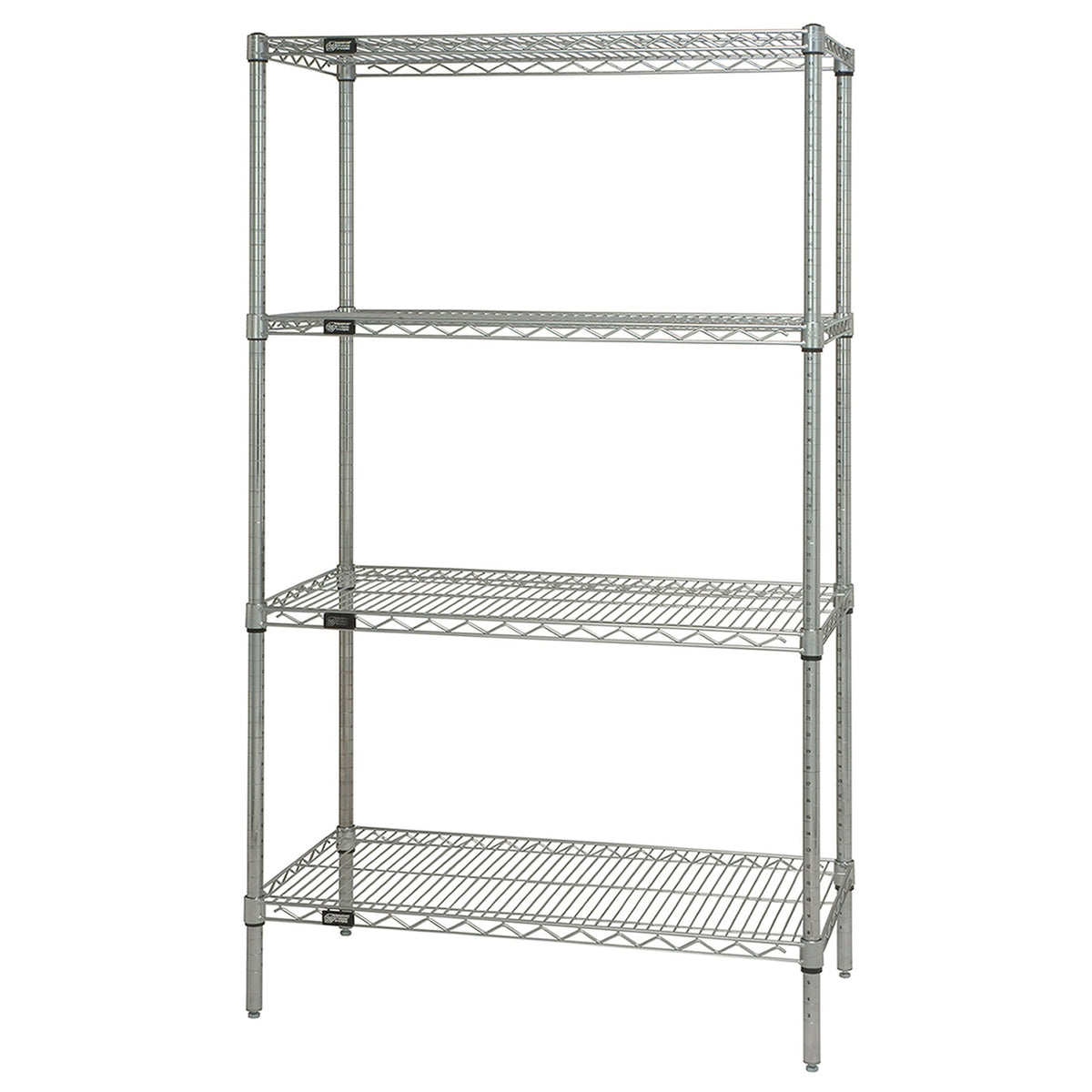 Wire Shelving Starter Kit, 72W X 24D X 63H, 600 - 800 Lb. Capacity, Includes (4) Wire Shelves And (4) Posts, Chrome Plated Finis