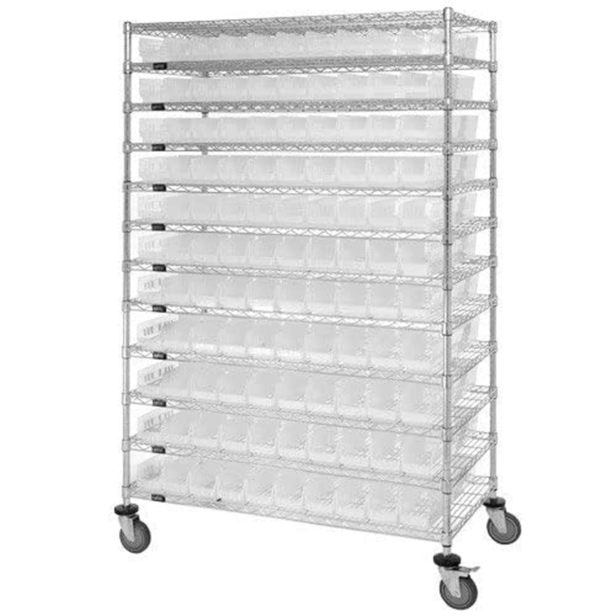 Bin Wire Shelving System, 48L X 12D X 74H, 800 Lbs Load Capacity Per Shelf, Includes: (12) Shelves, (55) Qsb101 And (36) Qsb102