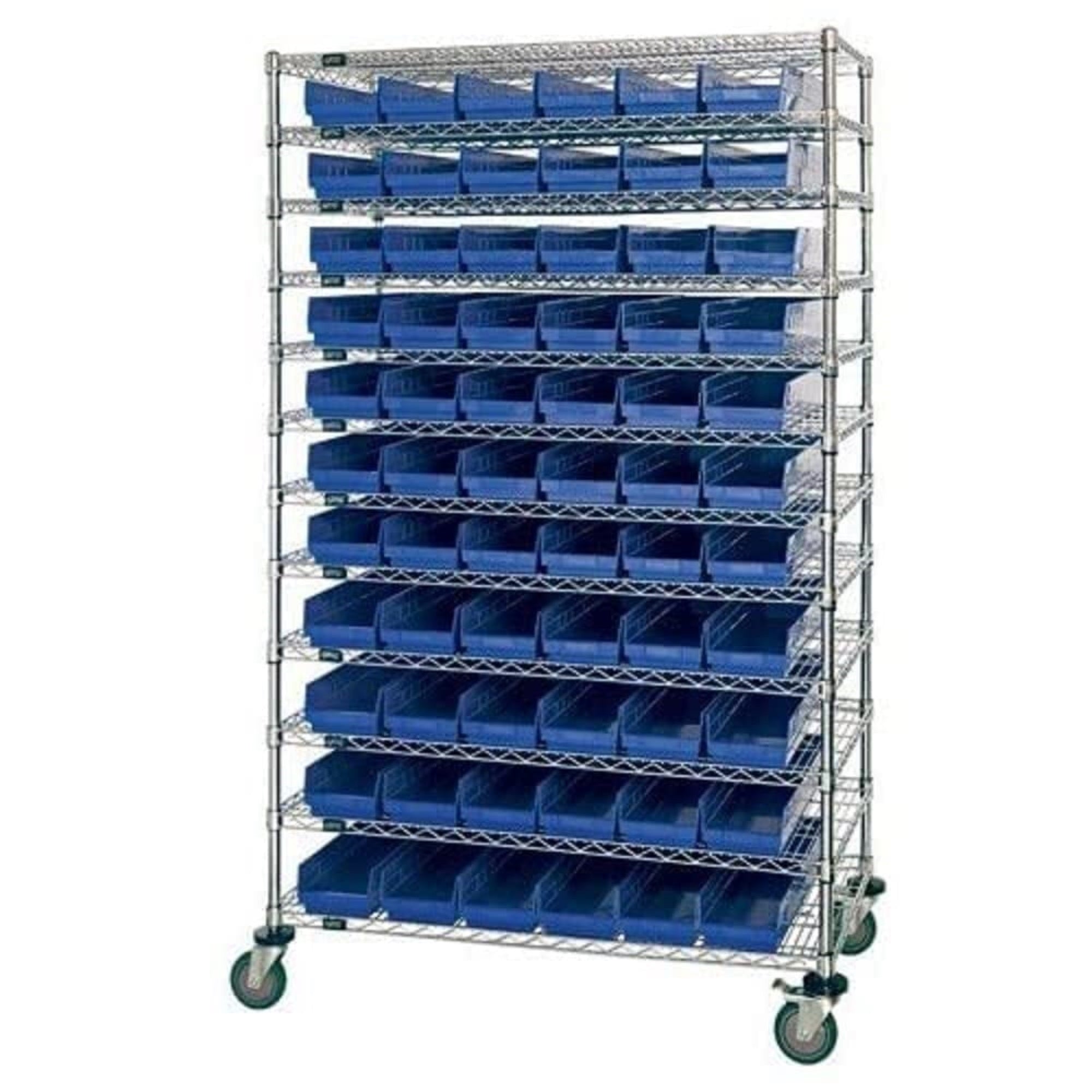 Bin Wire Shelving System, 48L X 12D X 74H, 800 Lbs Load Capacity Per Shelf, Includes: (12) Shelves And (66) Qsb102 Clear Bins, C