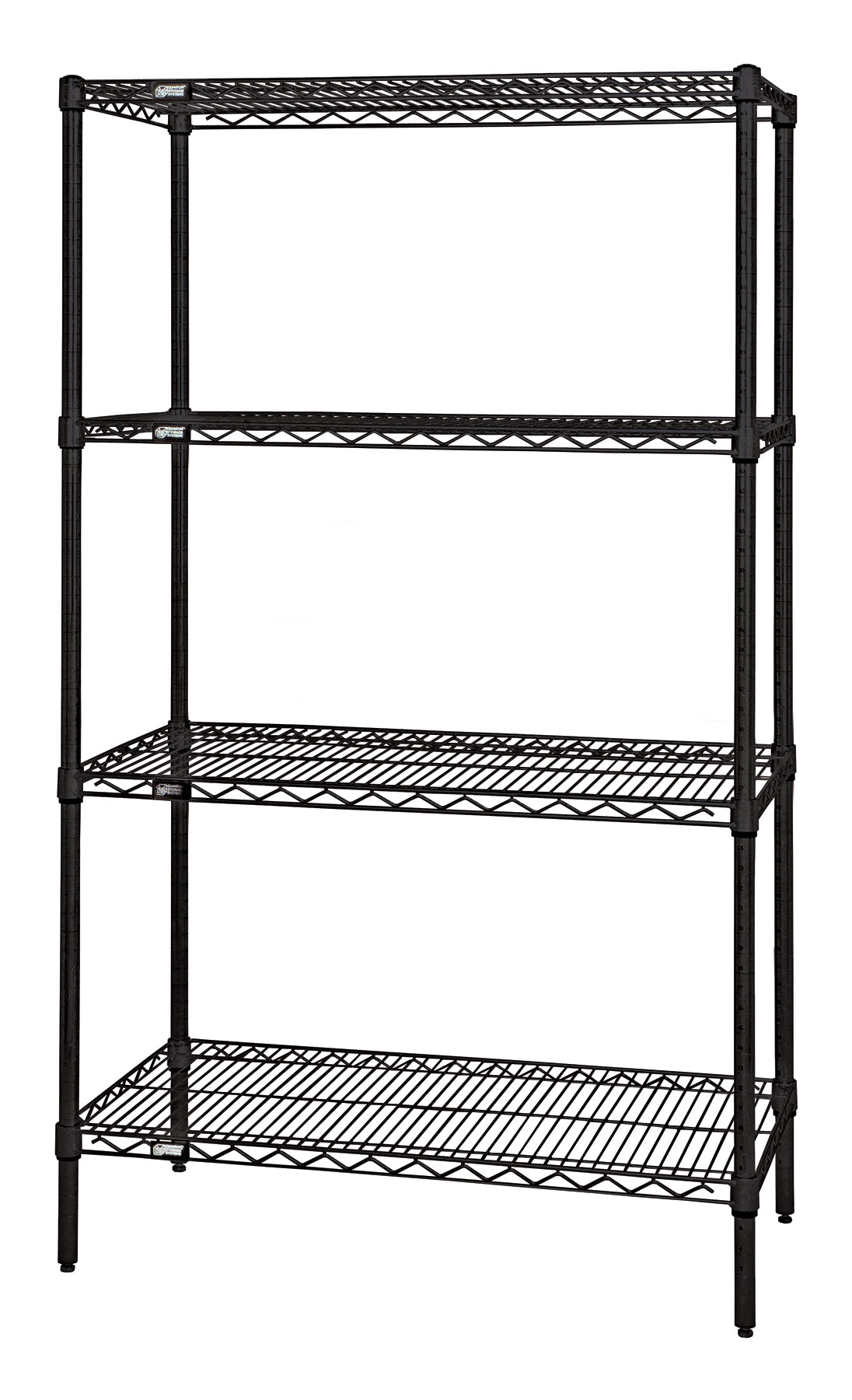 Wire Shelving Starter Kit, 30"W x 14"D x 74"H, 600 - 800 lb. capacity, includes (4) wire shelves and (4) posts, black epoxy antimicrobial finish, NSF, shipped KD