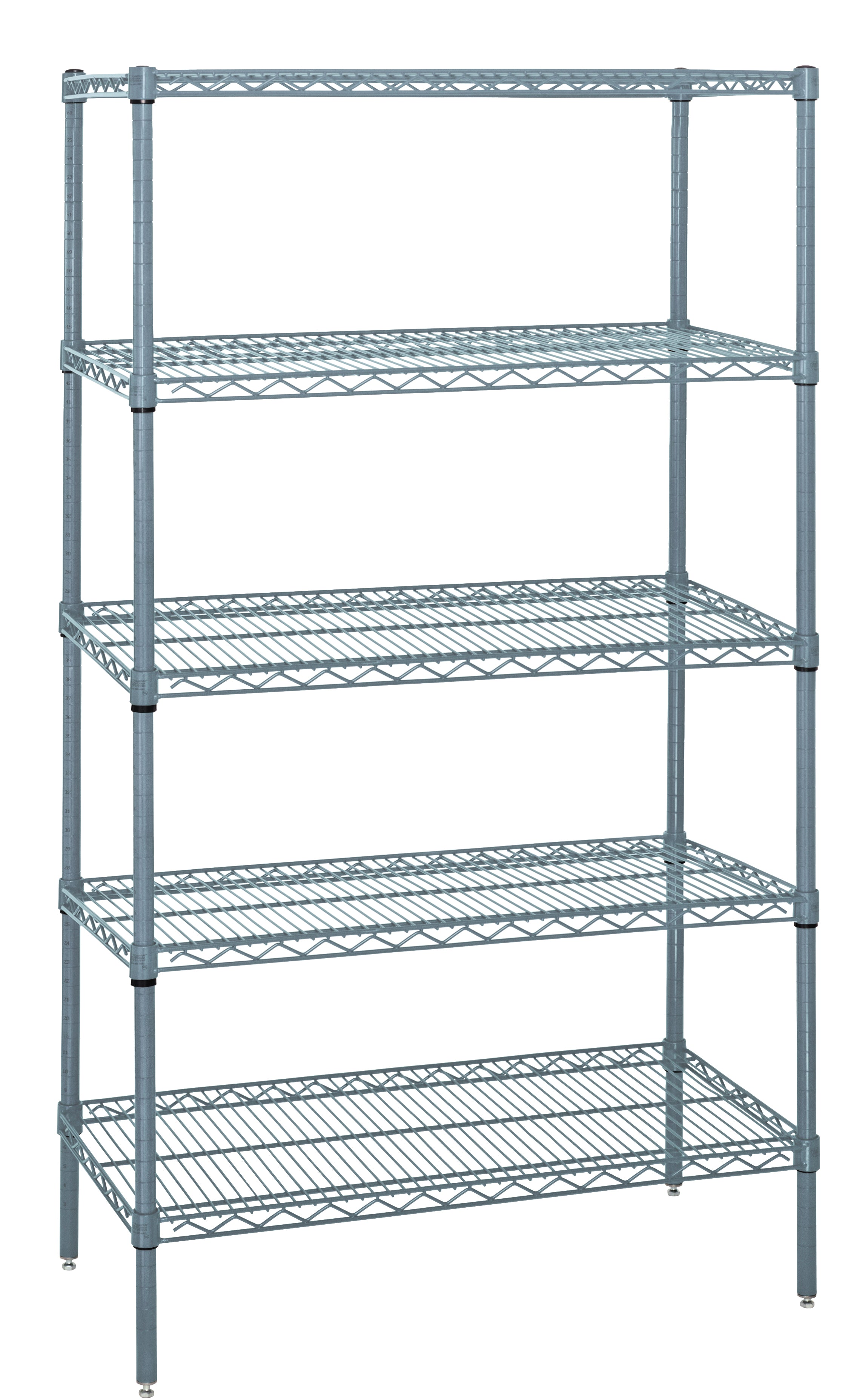 Wire Shelving Starter Kit, 72"W x 18"D x 74"H, 600 - 800 lb. capacity, includes (5) wire shelves and (4) posts, gray epoxy antimicrobial finish, NSF, shipped KD