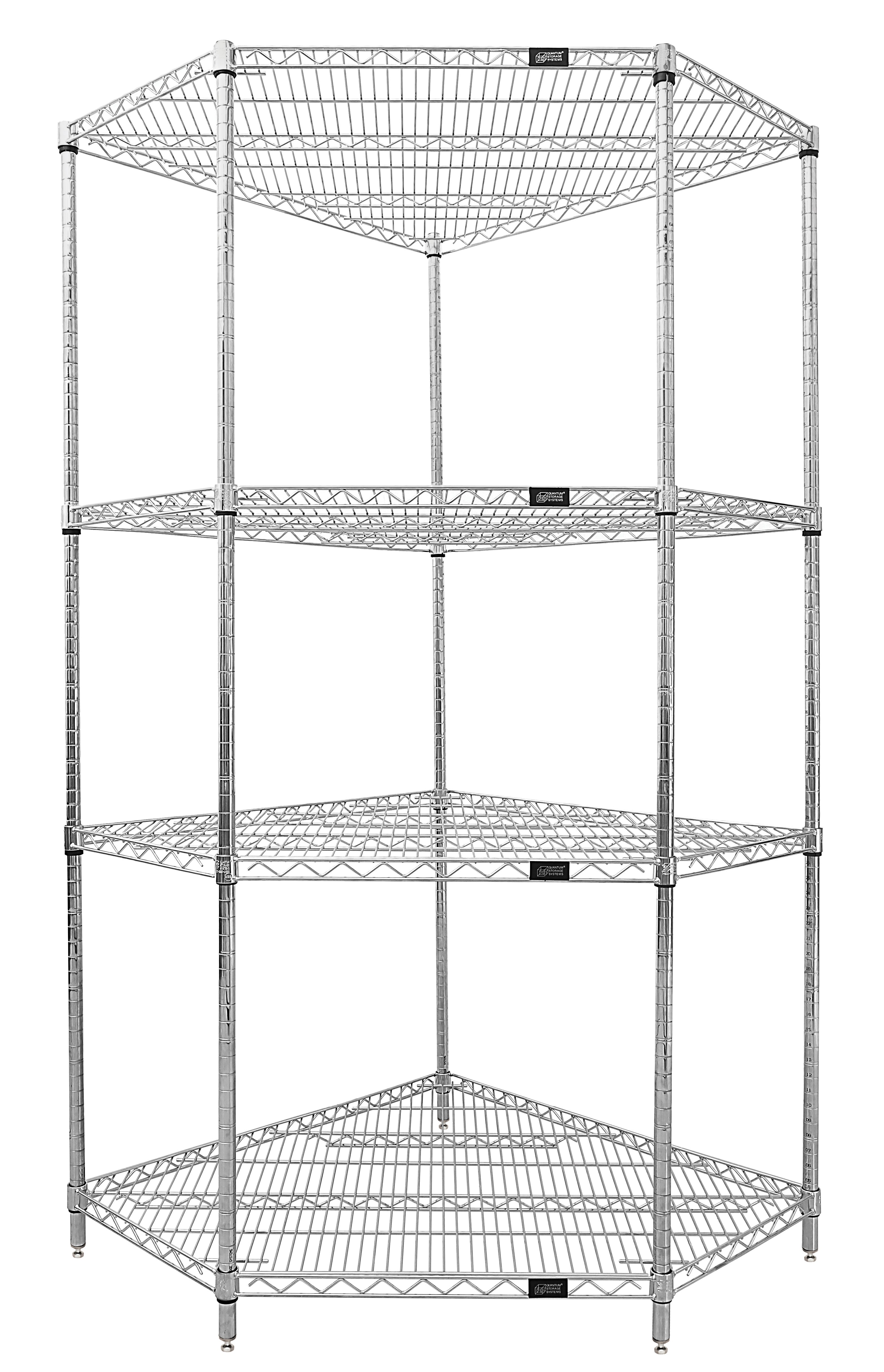 Wire Shelving, Starter Kit, 5-Sided Shelf, includes: (4) shelves, (5) posts with pre-inserted leveler, and (16) split sleeves, chrome plated finish, suitable for dry environments, NSF, shipped KD