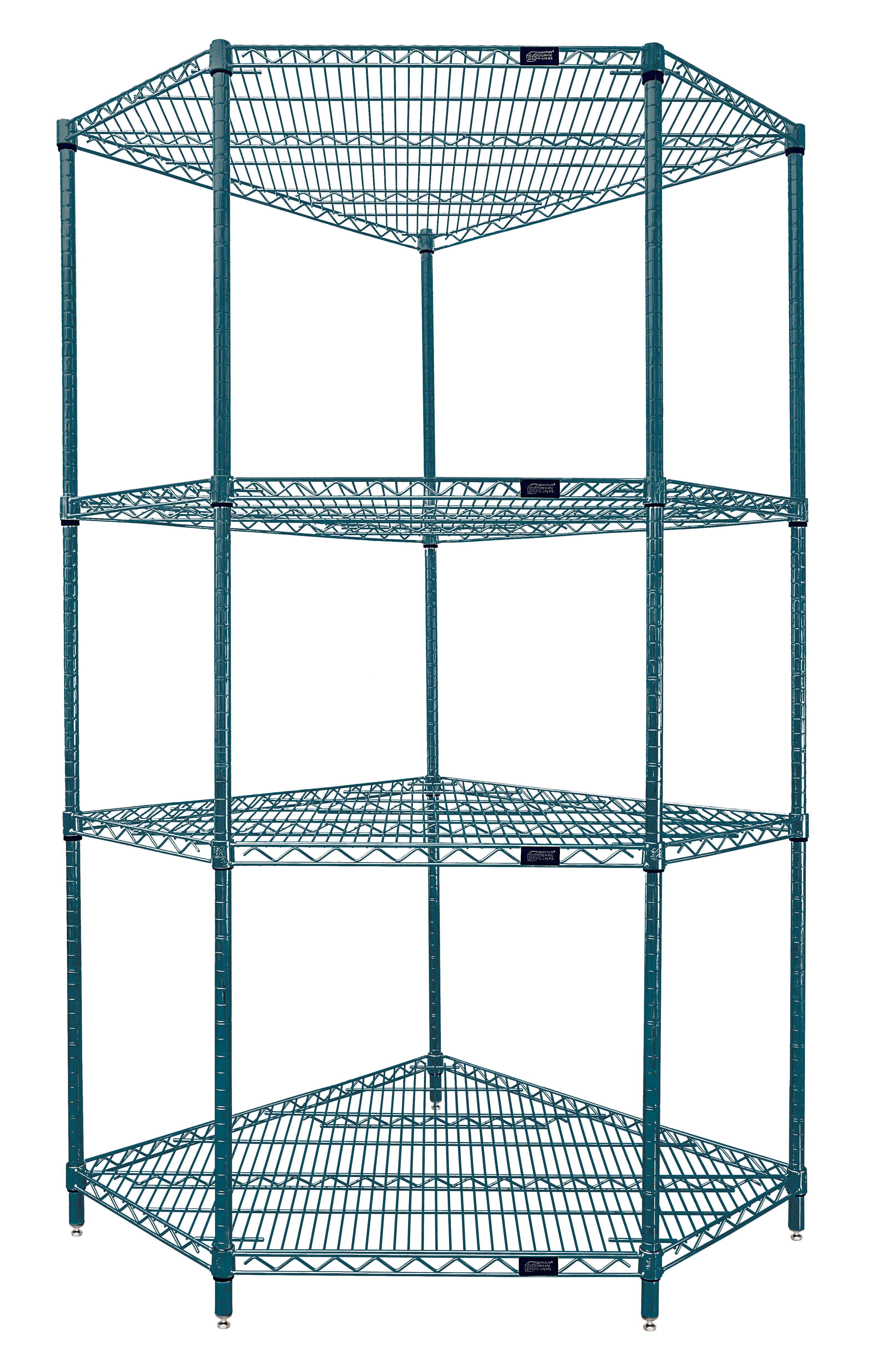 Wire Shelving, Starter Kit, 5-Sided Shelf, includes: (4) shelves, (5) posts and (16) split sleeves, green epoxy antimicrobial finish, ideal for dry, wet and humid environments, NSF, shipped KD