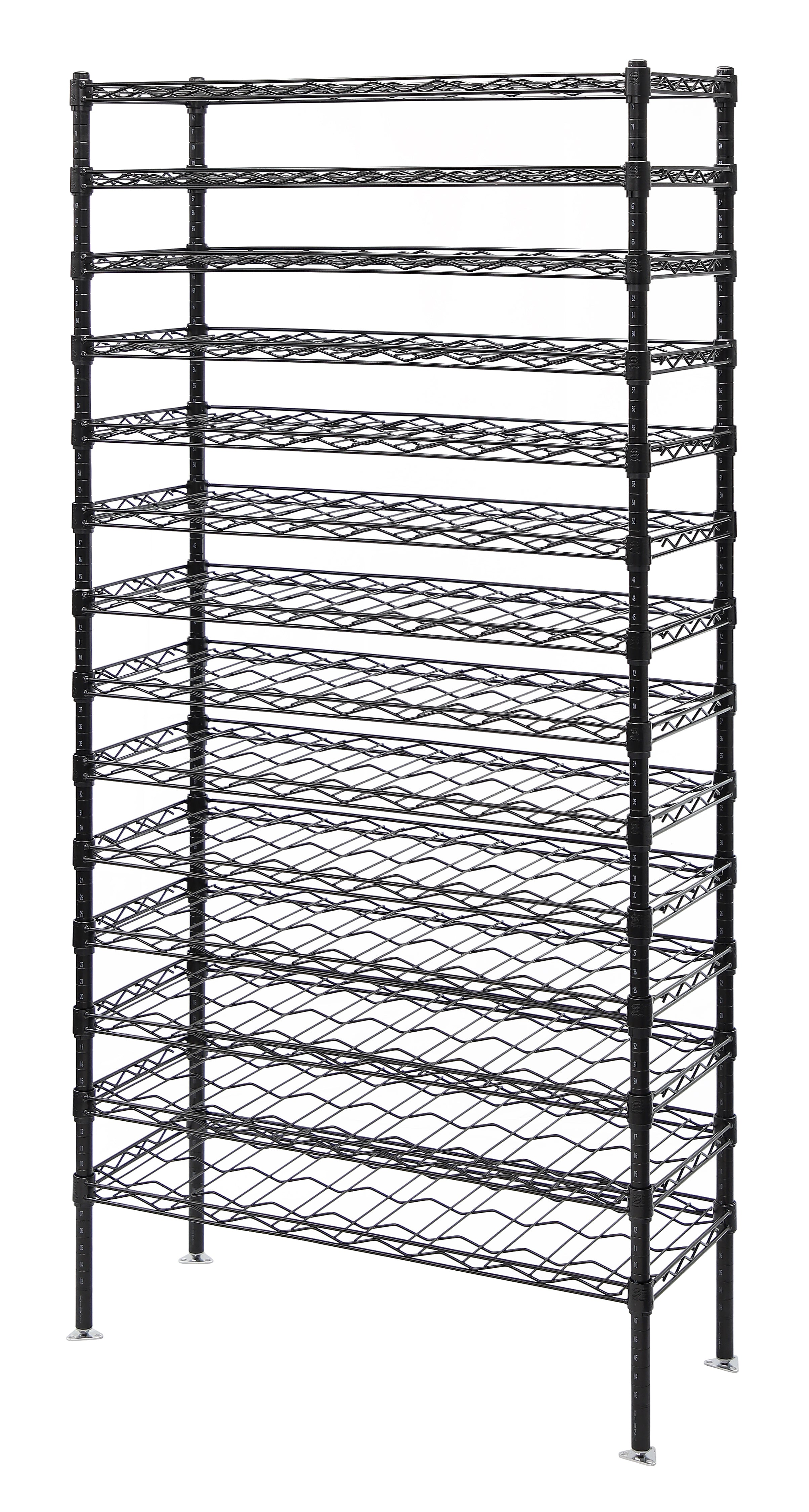 Wine Cradle Shelving Unit, wire, 36"W x 14"D x 86"H, holds up to (153) bottles, includes: (17) cradle shelves, (4) posts, foot plates and wall brackets, black epoxy antimicrobial finish