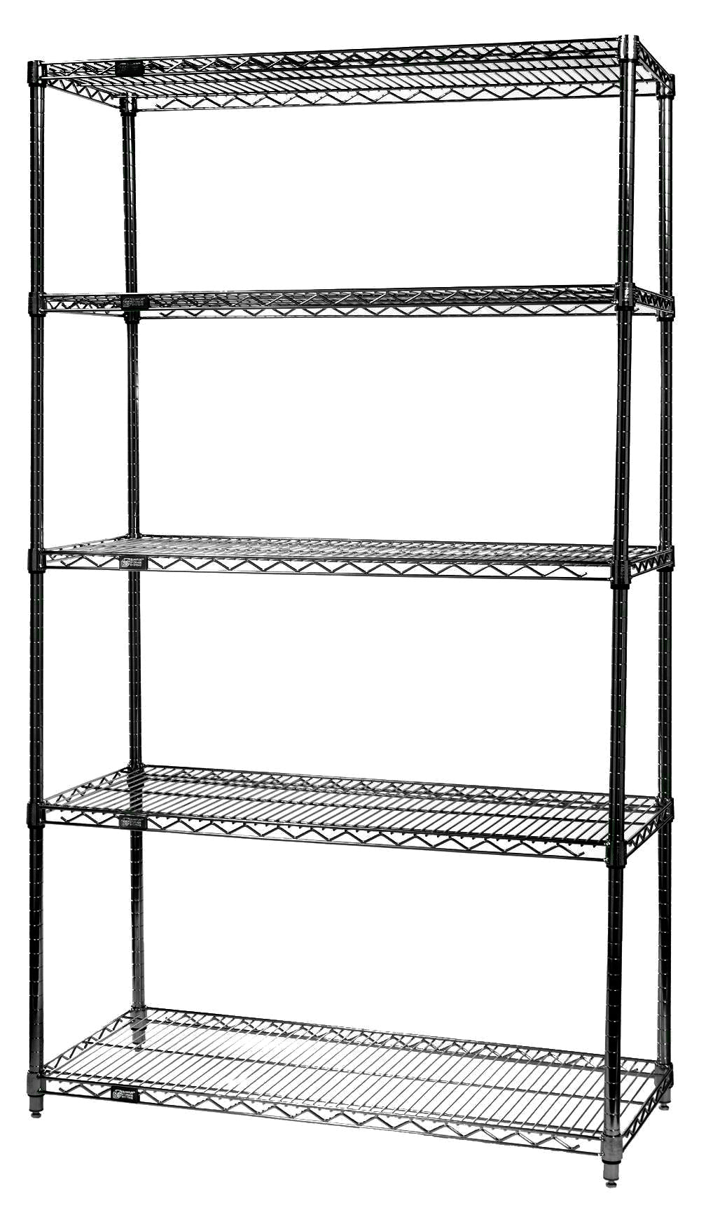 Wire Shelving Starter Kit, 54"W x 14"D x 86"H, 540 - 800 lb. capacity, includes (5) wire shelves and (4) posts, black epoxy antimicrobial finish, NSF, shipped KD