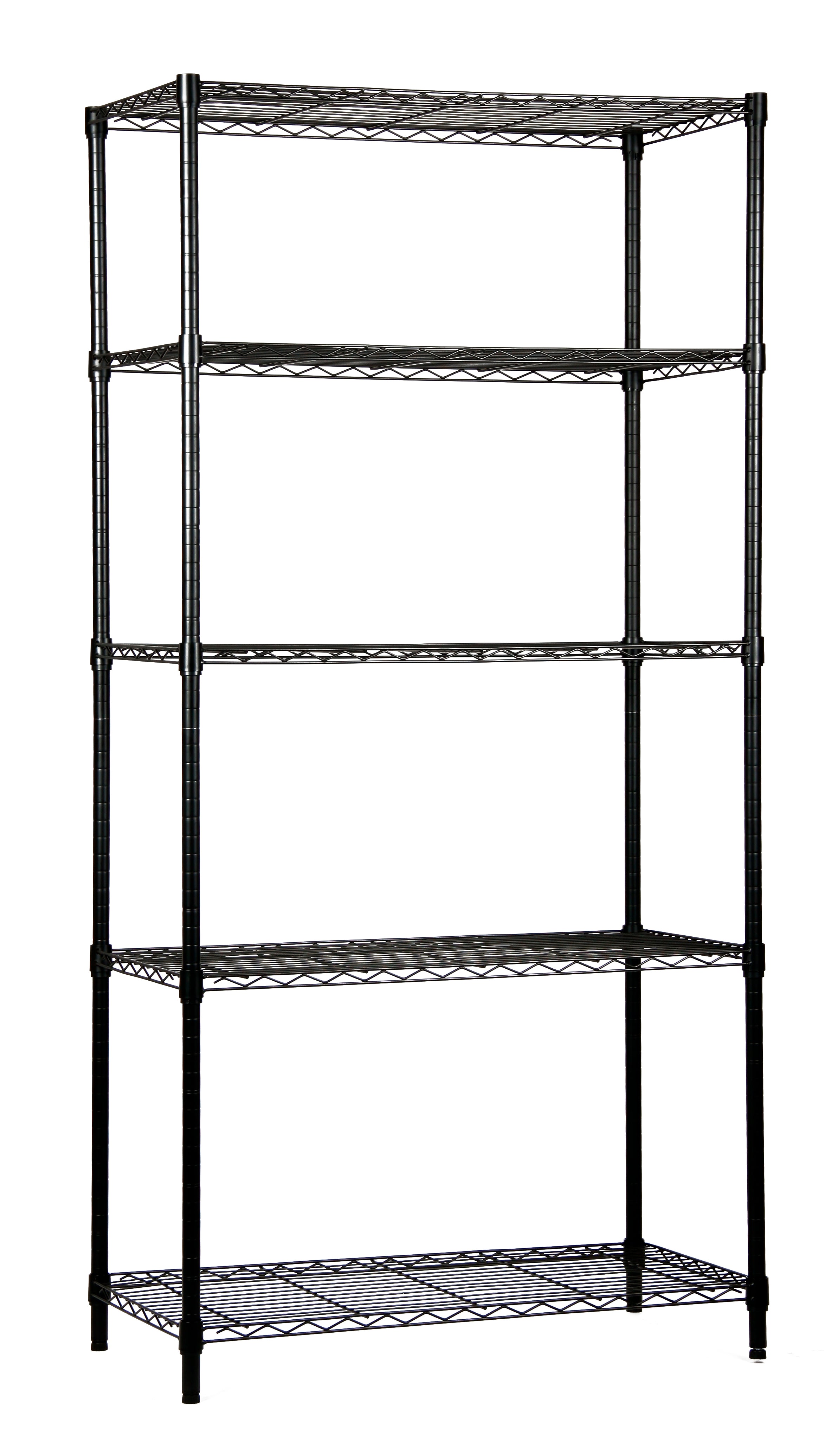 Wire Shelving Starter Kit, 48"W x 21"D x 86"H, 600 - 800 lb. capacity, includes (5) wire shelves and (4) posts, black epoxy antimicrobial finish, NSF, shipped KD