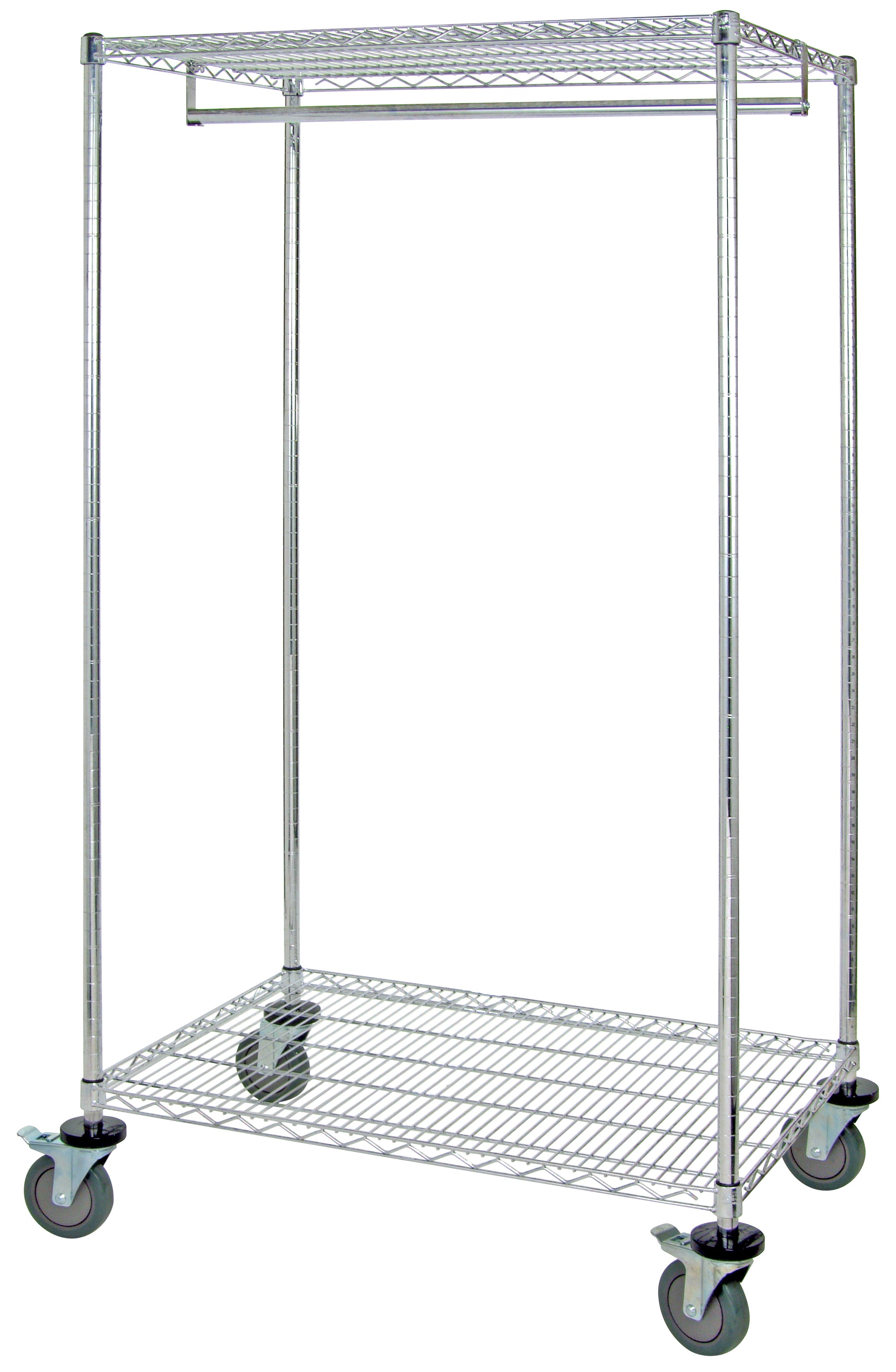 Wire Garment Rack, mobile, 48"W x 18"D x 80"H, 75 lbs. capacity on the hang bar, chrome plated finish