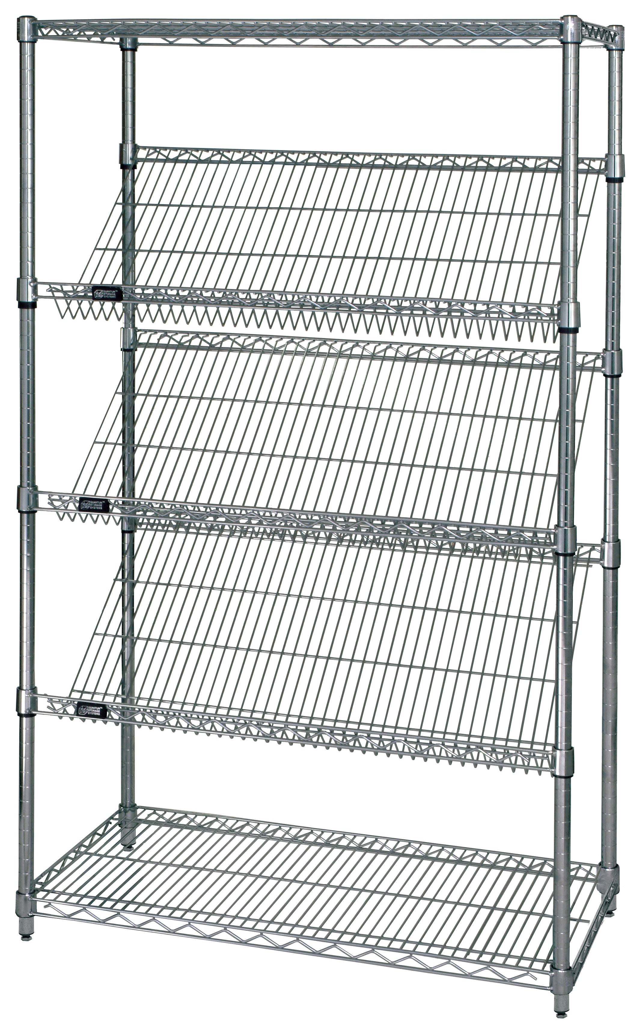 Slanted Shelf Cart, 36"W x 24"D x 69"H, 1200 lbs load capacity, includes: (2) flat and (4) slanted shelves, and (8) slanted shelf dividers, chrome plated finish, shipped KD