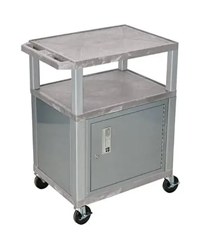 H. Wilson Tuffy Gray 3 Shelf Av Cart W/ Cabinet