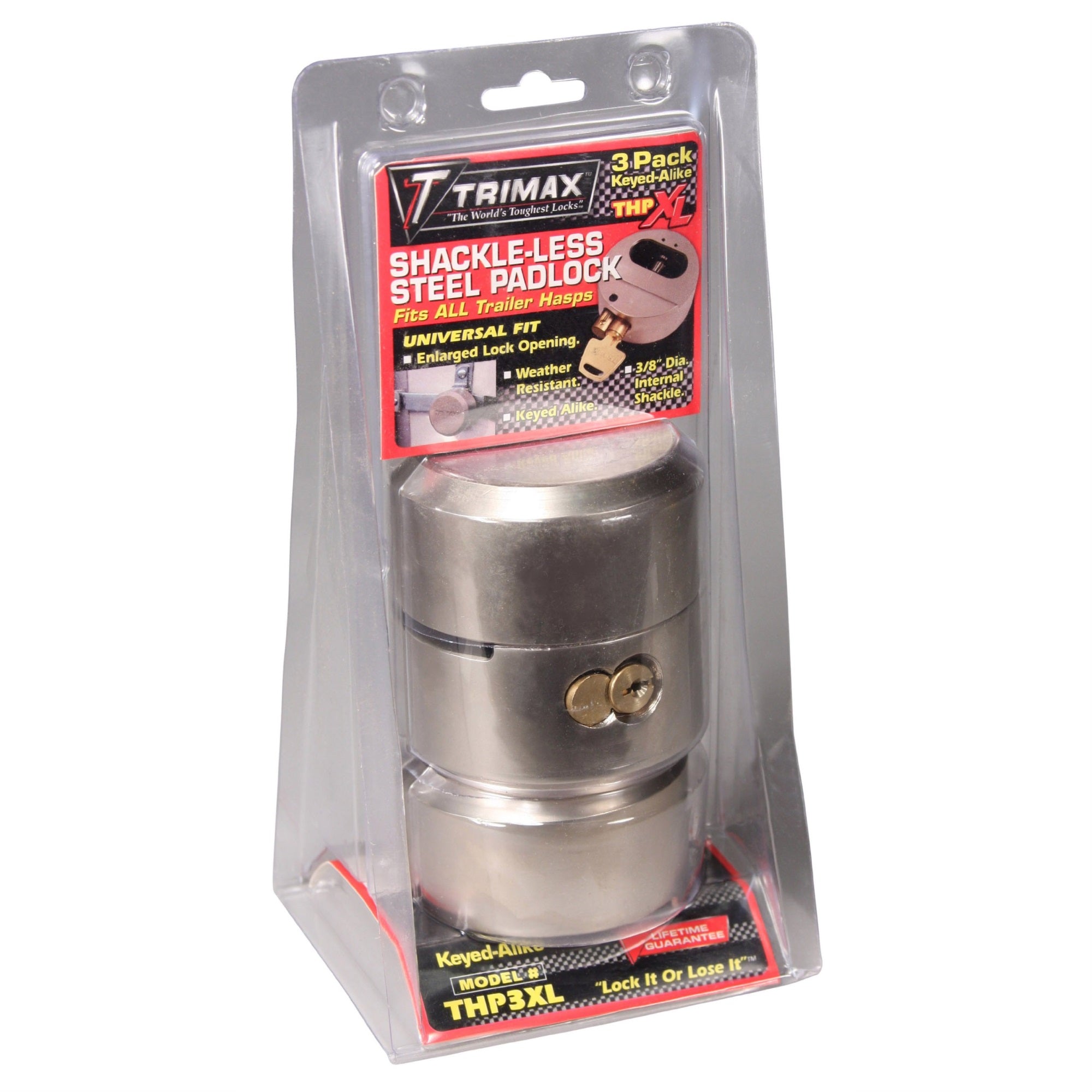 Trimax Thp3Xl Hockey-Puck Shackle Trailer Door Lock-3 Pack, Silver