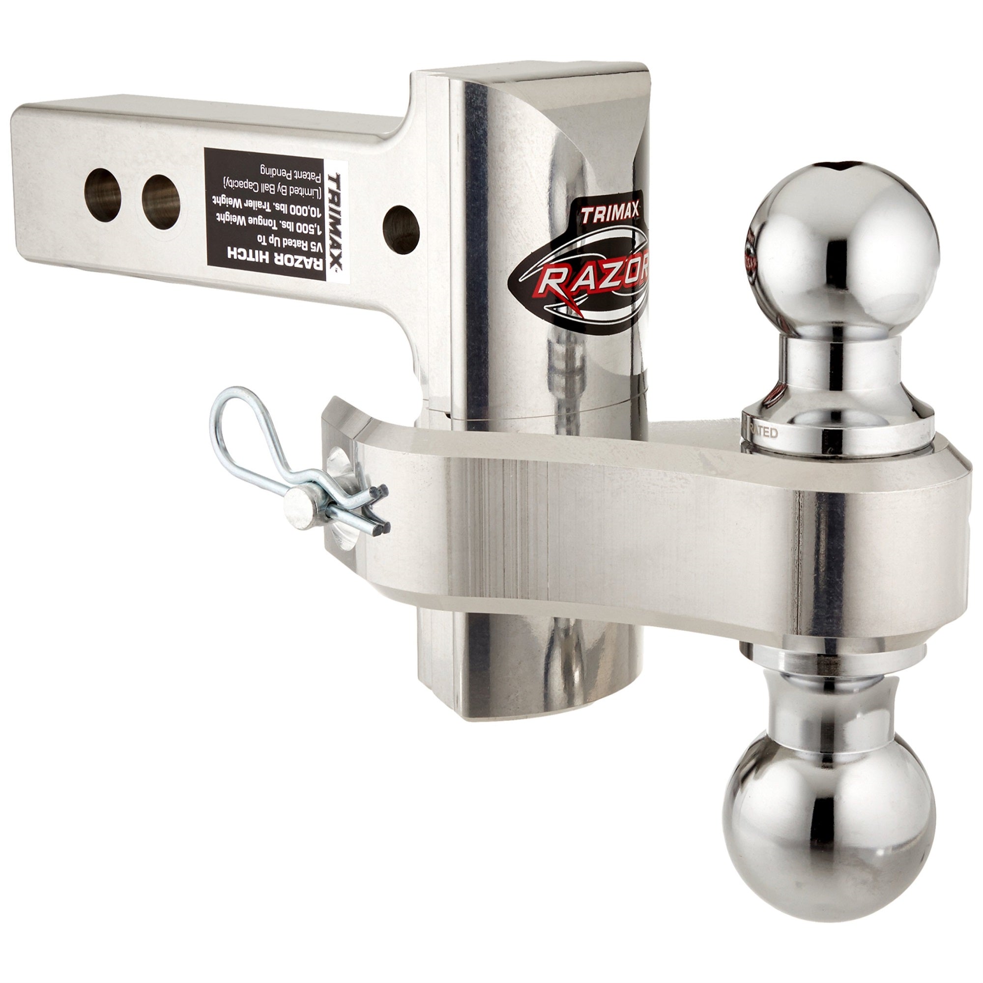 Trimax Trz4Alrp 4' Aluminum Adjustable Hitch With Dual Hitch Ball And Receiver Adjustment Pin, Silver