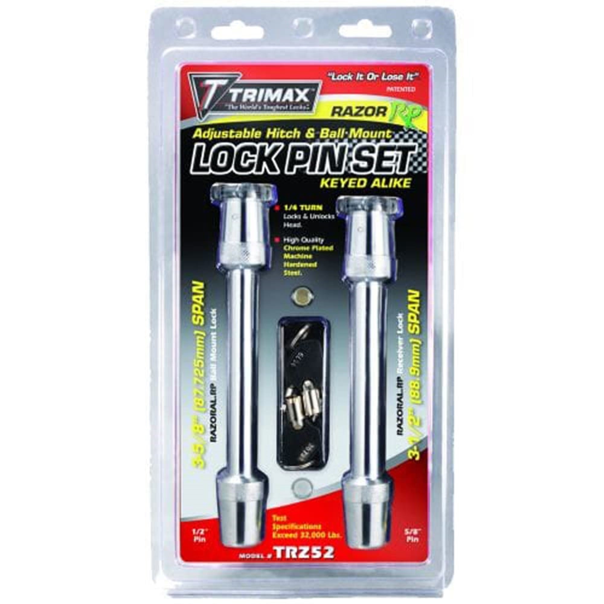 Trimax Trz52 Keyed Alike Lock Set For Razor Rp Adjustable Hitch, Silver