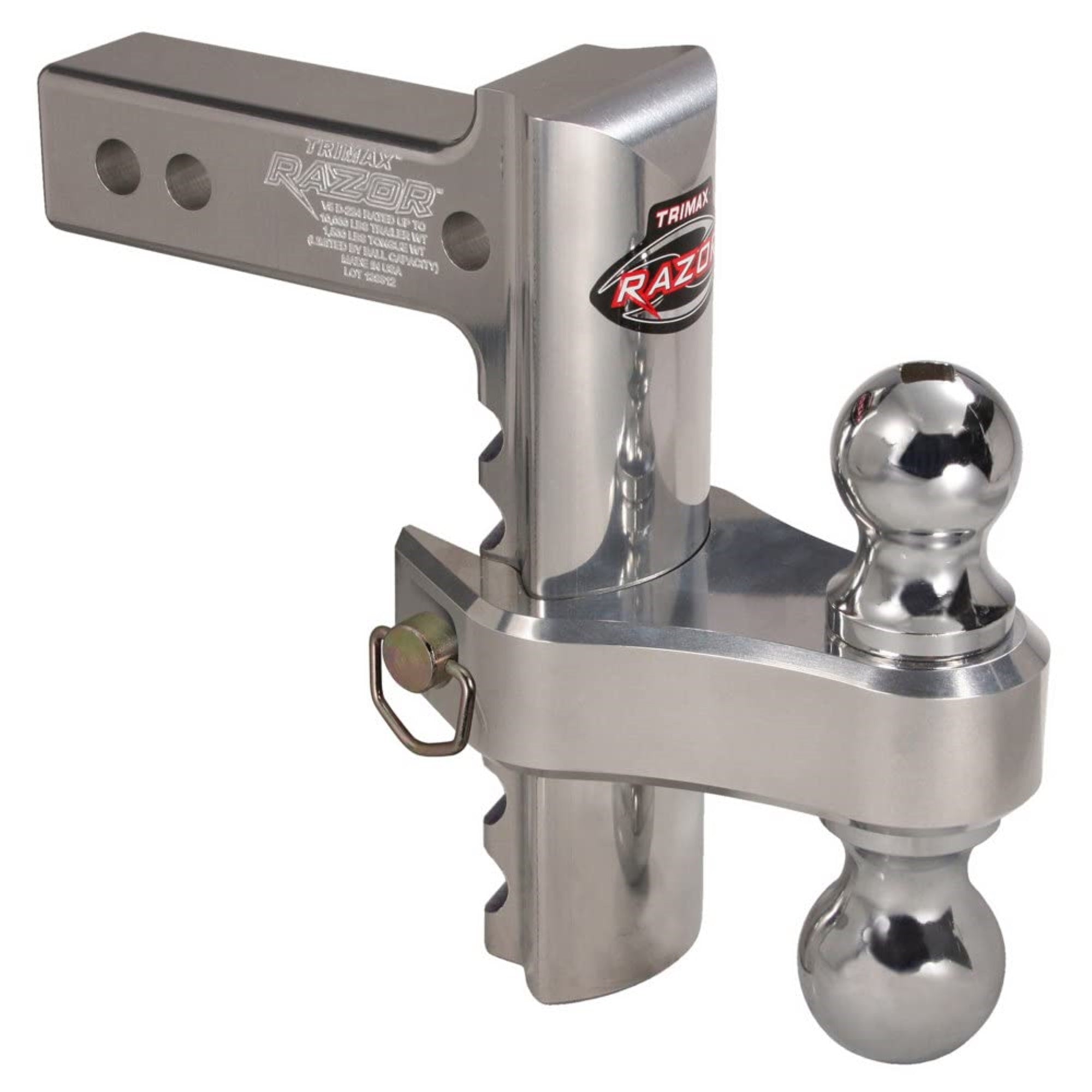 Trimax Trz8Alrp 8' Aluminum Adjustable Hitch With Dual Hitch Ball And Receiver Adjustment Pin, Silver