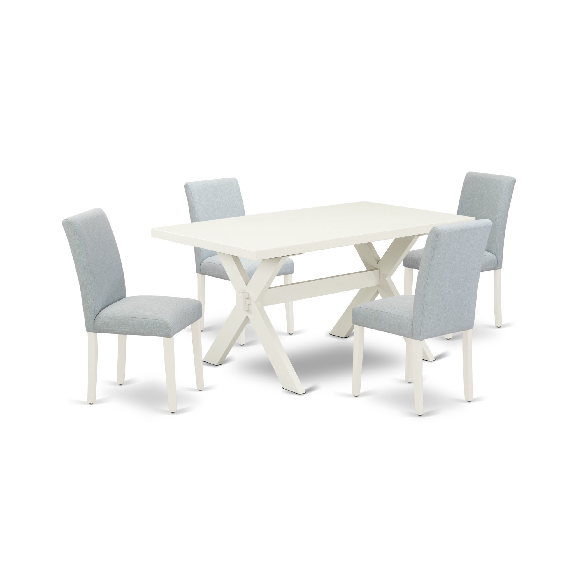 East West Furniture 5-Pc Dining Table Set Includes 4 Parson Dining Chairs With Upholstered Seat And High Back And A Rectangular Dining Table - Linen White Finish