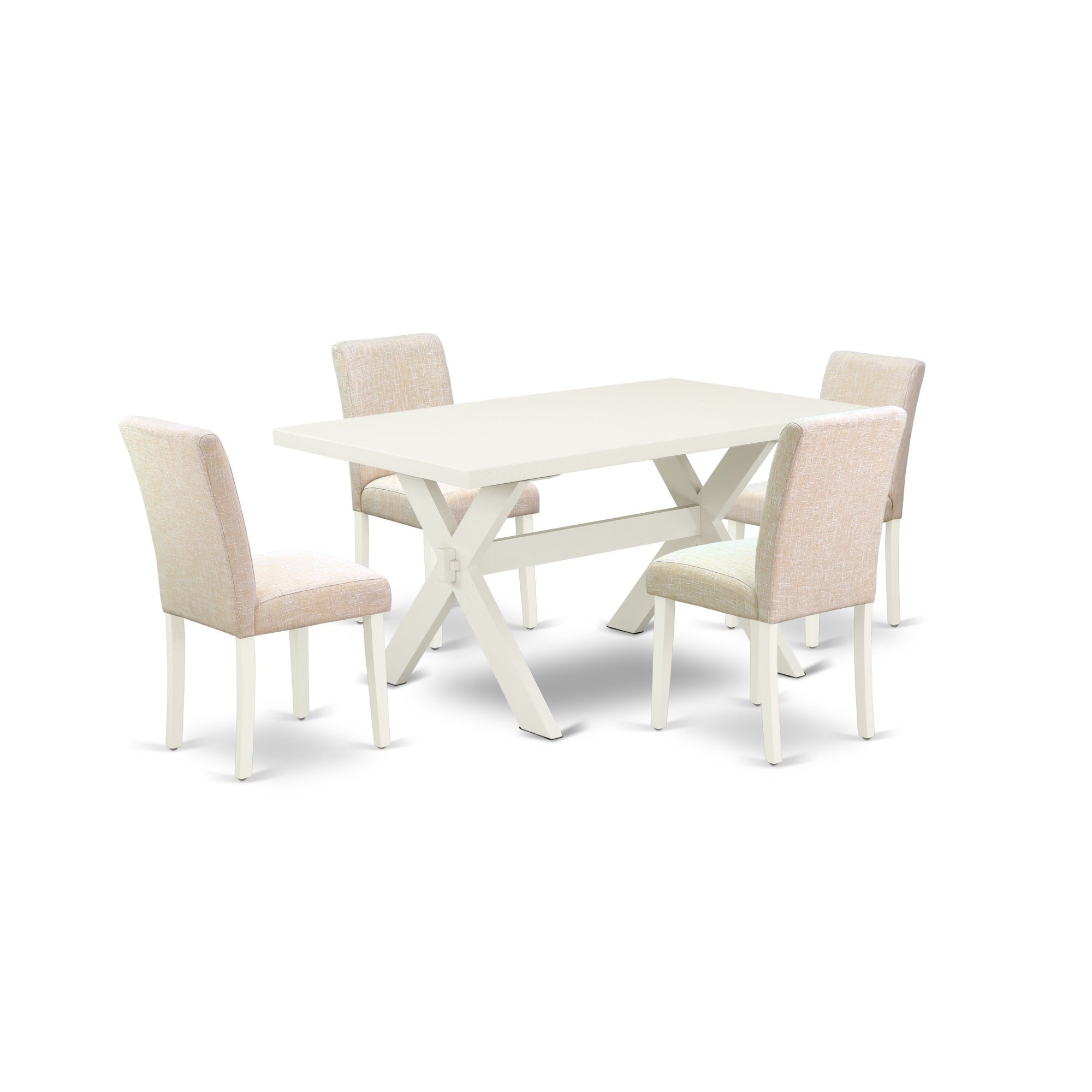 East West Furniture 5-Pc Rectangular Dining Table Set Included 4 Parson Dining Chairs Upholstered Seat And Stylish Chair Back And Rectangular Kitchen Table With Linen White Rectangular Table Top - Linen White Finish