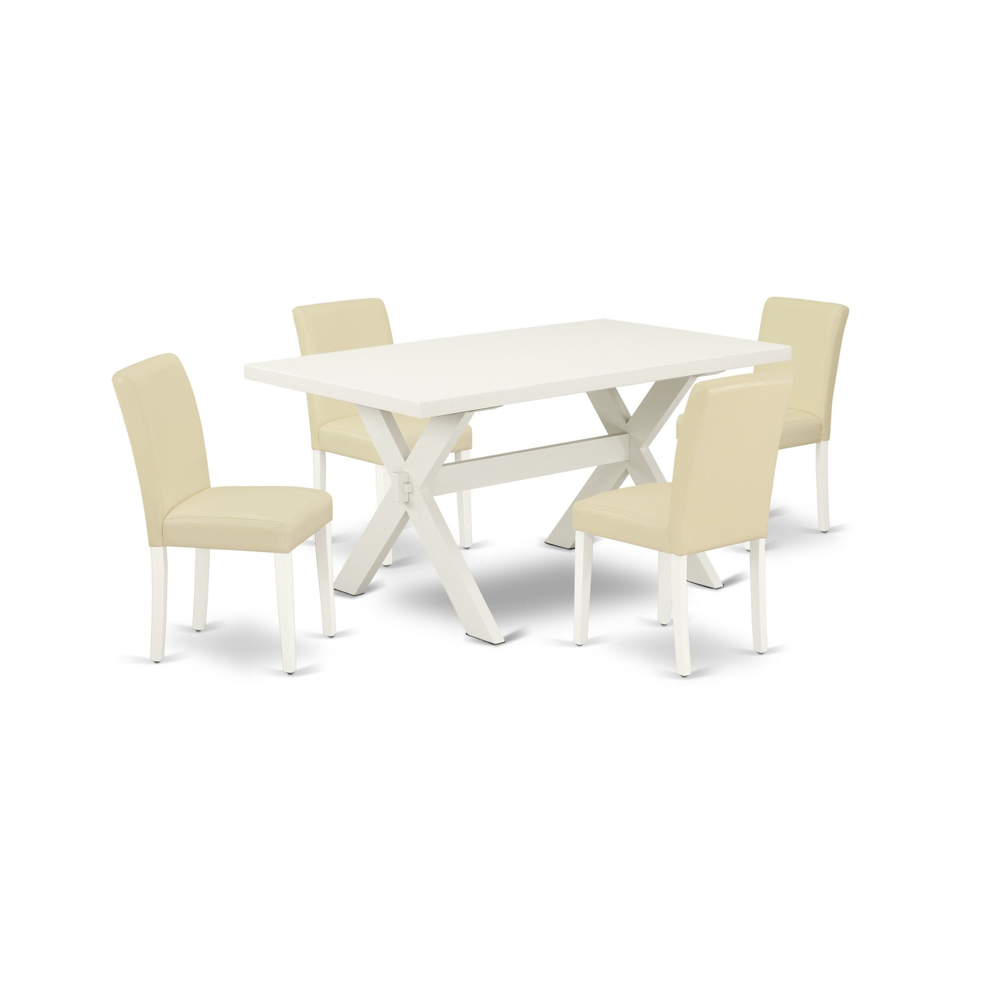 East West Furniture X026Ab264-5 5-Piece Fashionable Kitchen Table Set An Outstanding Linen White Rectangular Table Top And 4 Wonderful Pu Leather Parson Dining Room Chairs With Stylish Chair Back, Linen White Finish