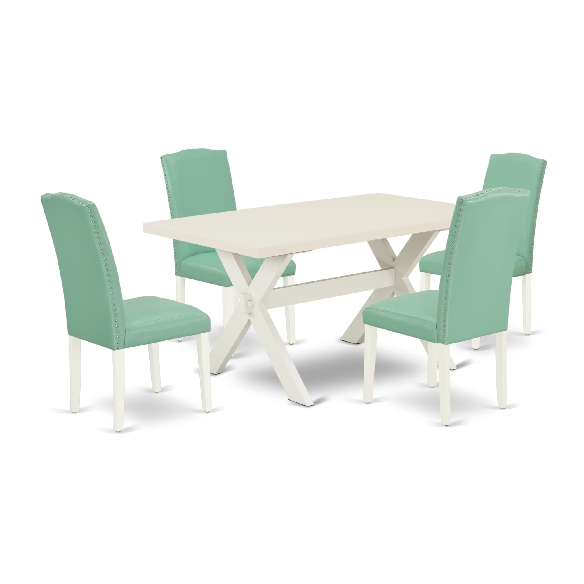 Casafoyer X026En257-5 5 Piece Kitchen Table Set For 4 Includes A Rectangle Dining Room Table With X-Legs And 4 Pond Faux Leather Parsons Dining Chairs, 36X60 Inch, Multi-Color