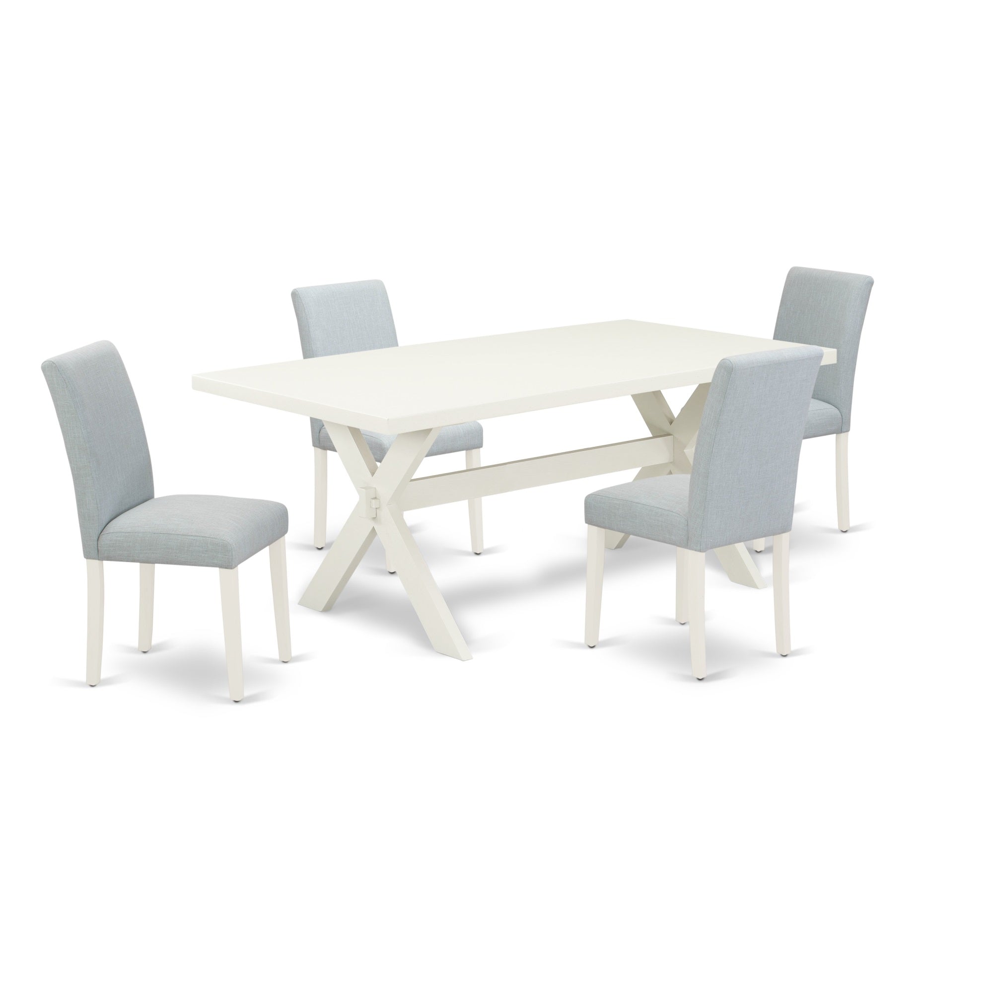 East West Furniture 5-Pc Dining Room Table Set Includes 4 Mid Century Modern Chairs With Upholstered Seat And High Back And A Rectangular Kitchen Dining Table - Linen White Finish