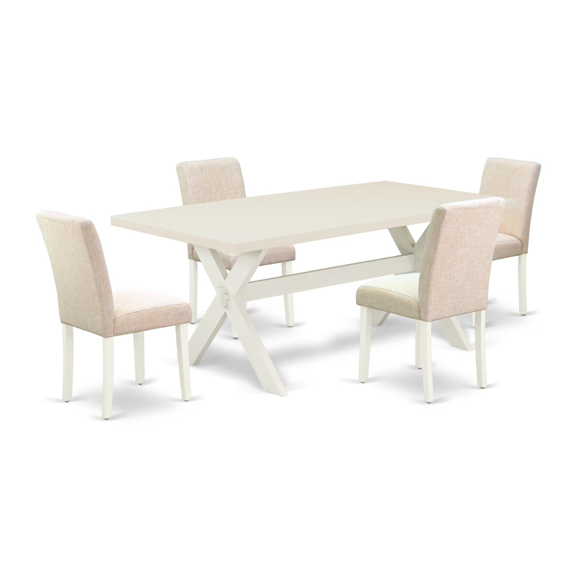 Casafoyer X027Ab202-5 5 Piece Dining Room Furniture Set Includes A Rectangle Dining Table With X-Legs And 4 Light Beige Linen Fabric Upholstered Chairs, 40X72 Inch, Multi-Color