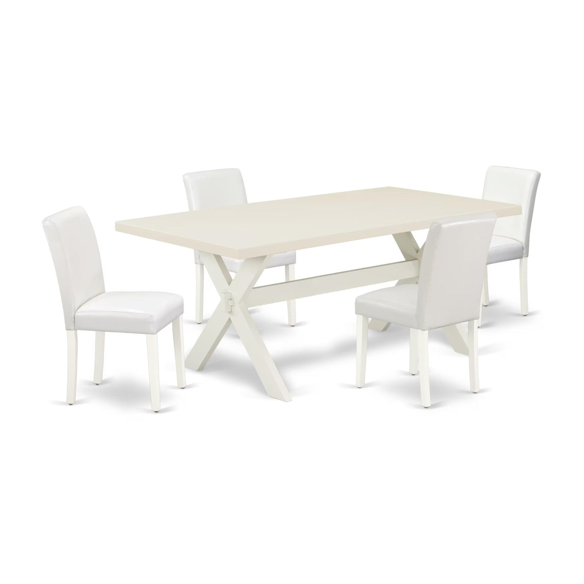 Casafoyer X027Ab264-5 5 Piece Dining Table Set Includes A Rectangle Dining Room Table With X-Legs And 4 White Faux Leather Parsons Chairs, 40X72 Inch, Multi-Color