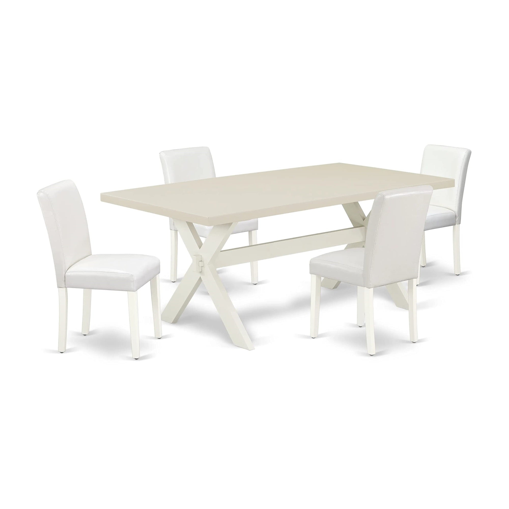 East West Furniture X027Ab264-5 5 Piece Dining Table Set Includes A Rectangle Dining Room Table With X-Legs And 4 White Faux Leather Parsons Chairs, 40X72 Inch, Multi-Color