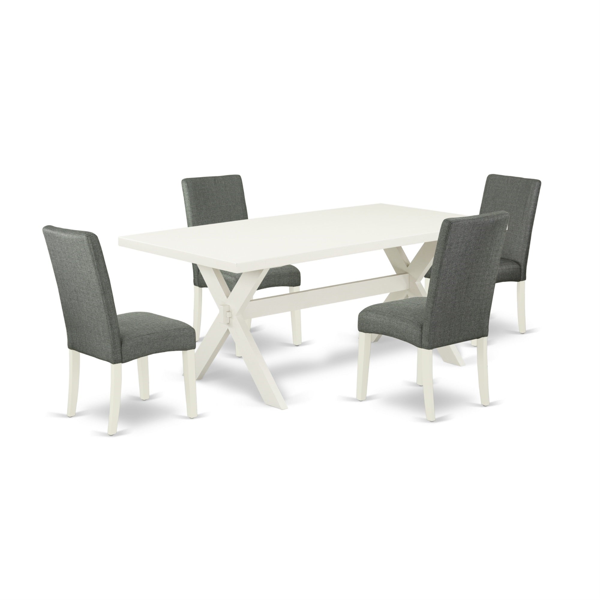 Ergode X027Dr207-5-Vv 5-Piece Dinette Set - Solid Wood Frame - Rectangular Table & 4 Padded Parson Chairs - Mahogany & Beige - Easy Assembly