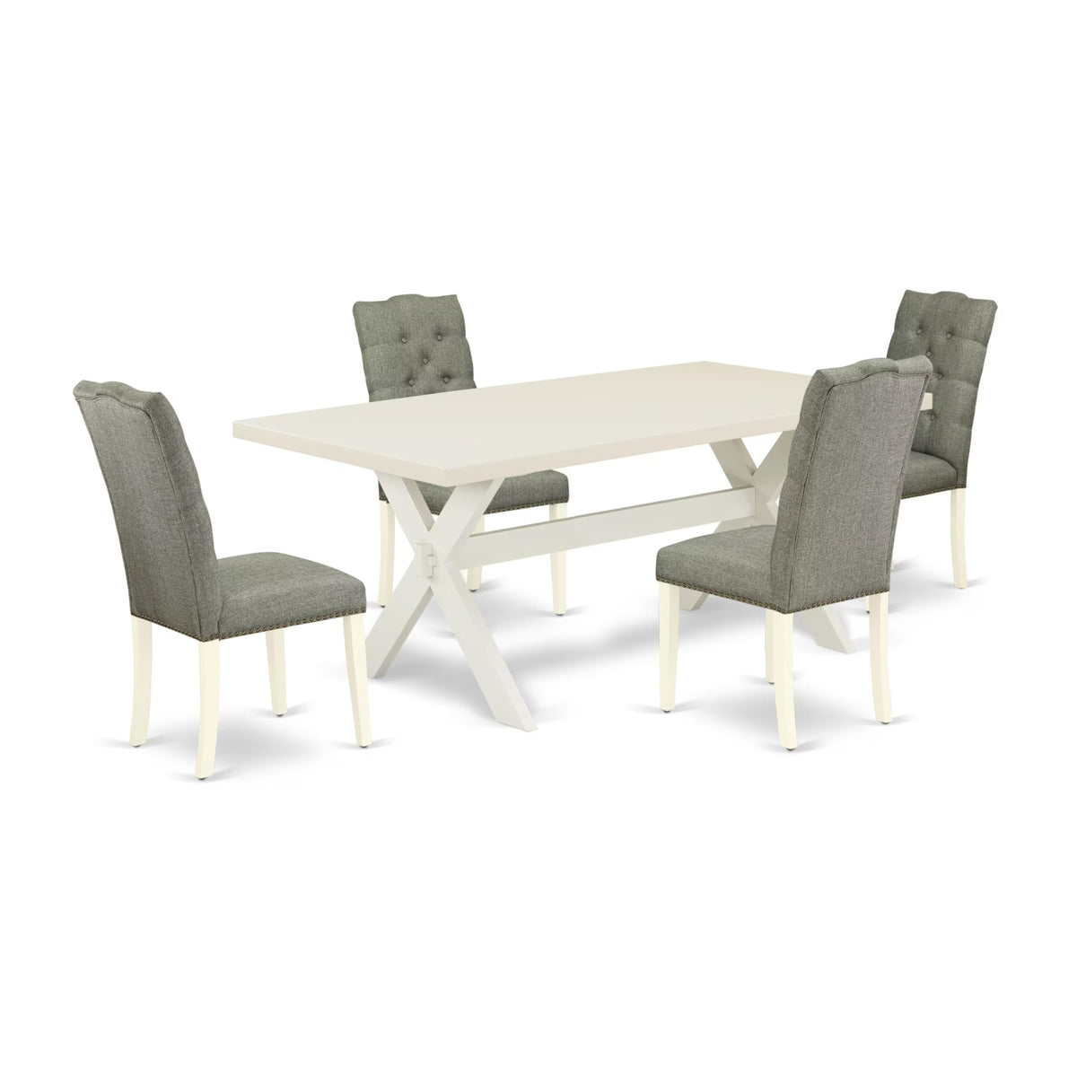 Casafoyer X027El207-5 5 Piece Dining Room Furniture Set Includes A Rectangle Dining Table With X-Legs And 4 Gray Linen Fabric Upholstered Chairs, 40X72 Inch, Multi-Color