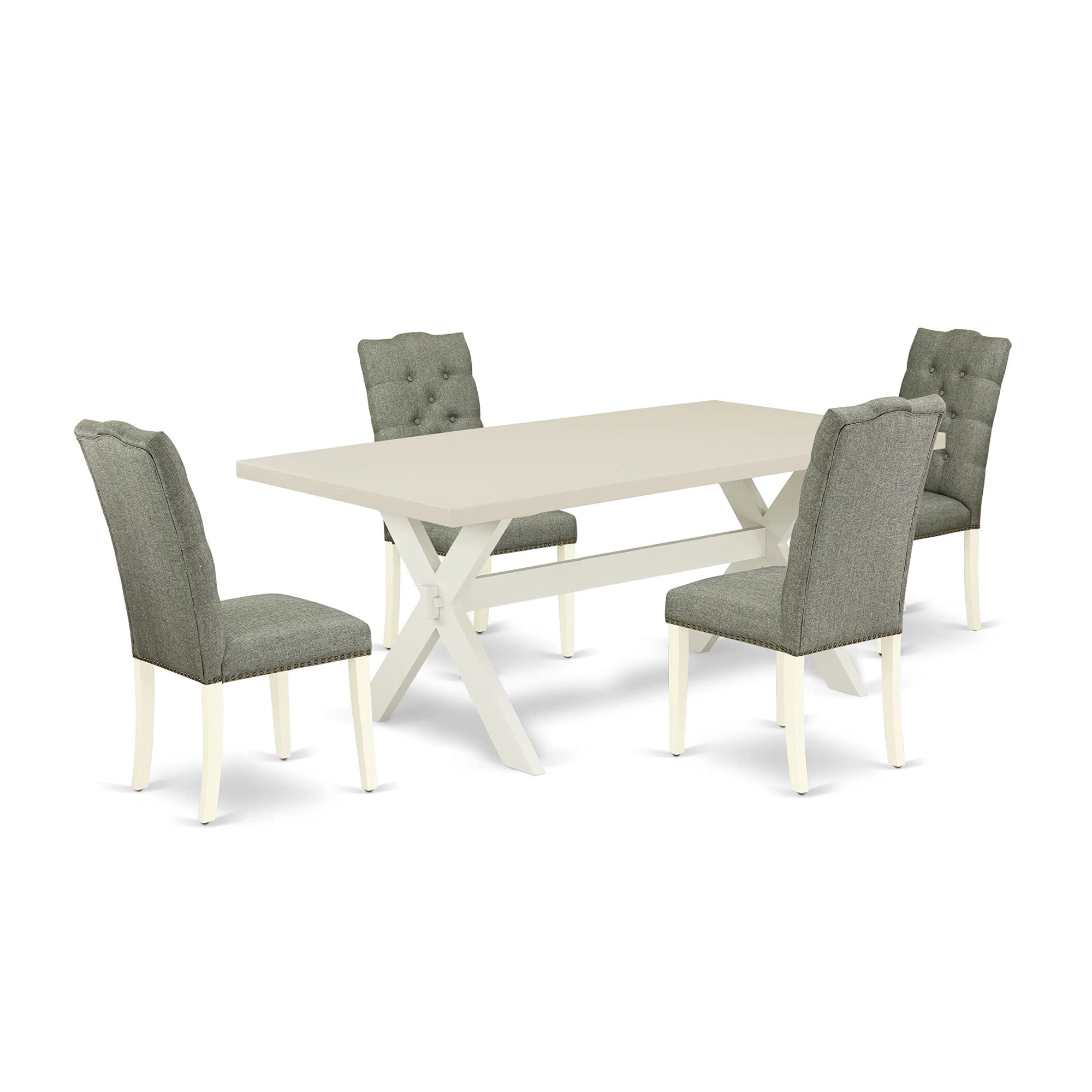 East West Furniture X027El207-5 5 Piece Dining Room Furniture Set Includes A Rectangle Dining Table With X-Legs And 4 Gray Linen Fabric Upholstered Chairs, 40X72 Inch, Multi-Color