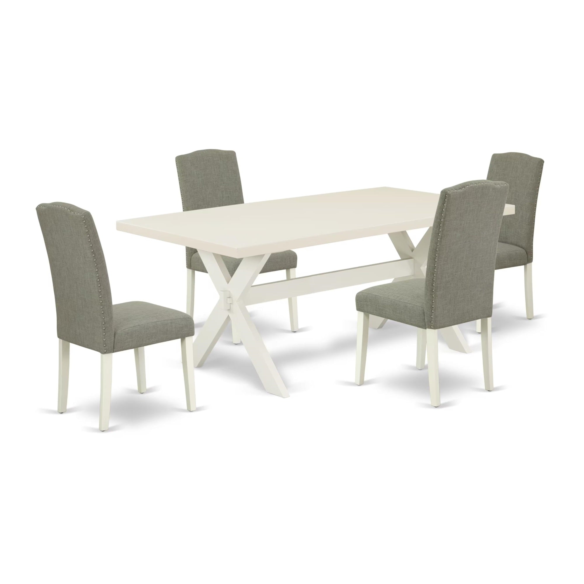 Casafoyer X027En206-5 5 Piece Dining Table Set For 4 Includes A Rectangle Kitchen Table With X-Legs And 4 Dark Shitake Linen Fabric Parsons Dining Chairs, 40X72 Inch, Multi-Color