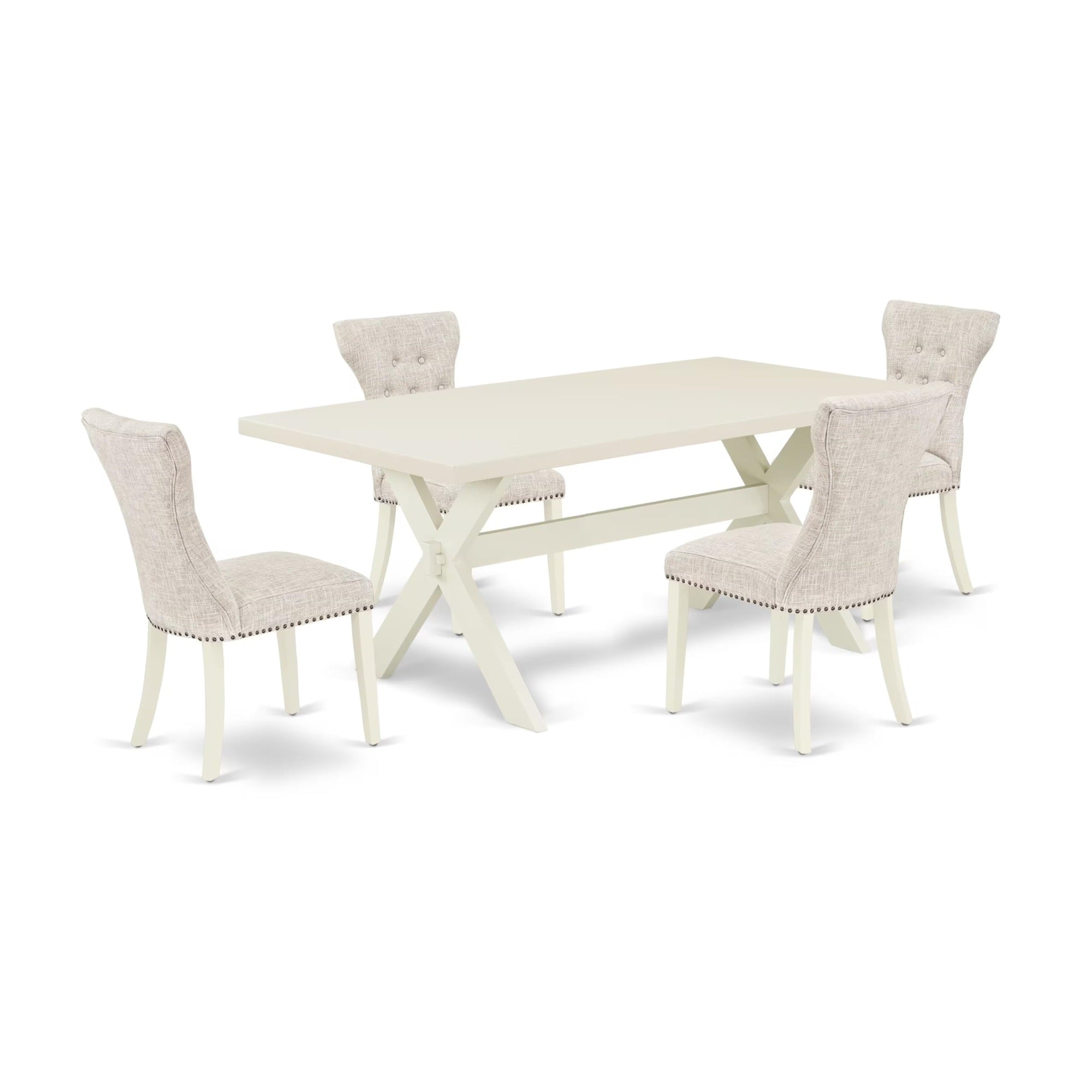 Casafoyer X027Ga235-5 5 Piece Dining Table Set For 4 Includes A Rectangle Kitchen Table With X-Legs And 4 Doeskin Linen Fabric Upholstered Chairs, 40X72 Inch, Multi-Color
