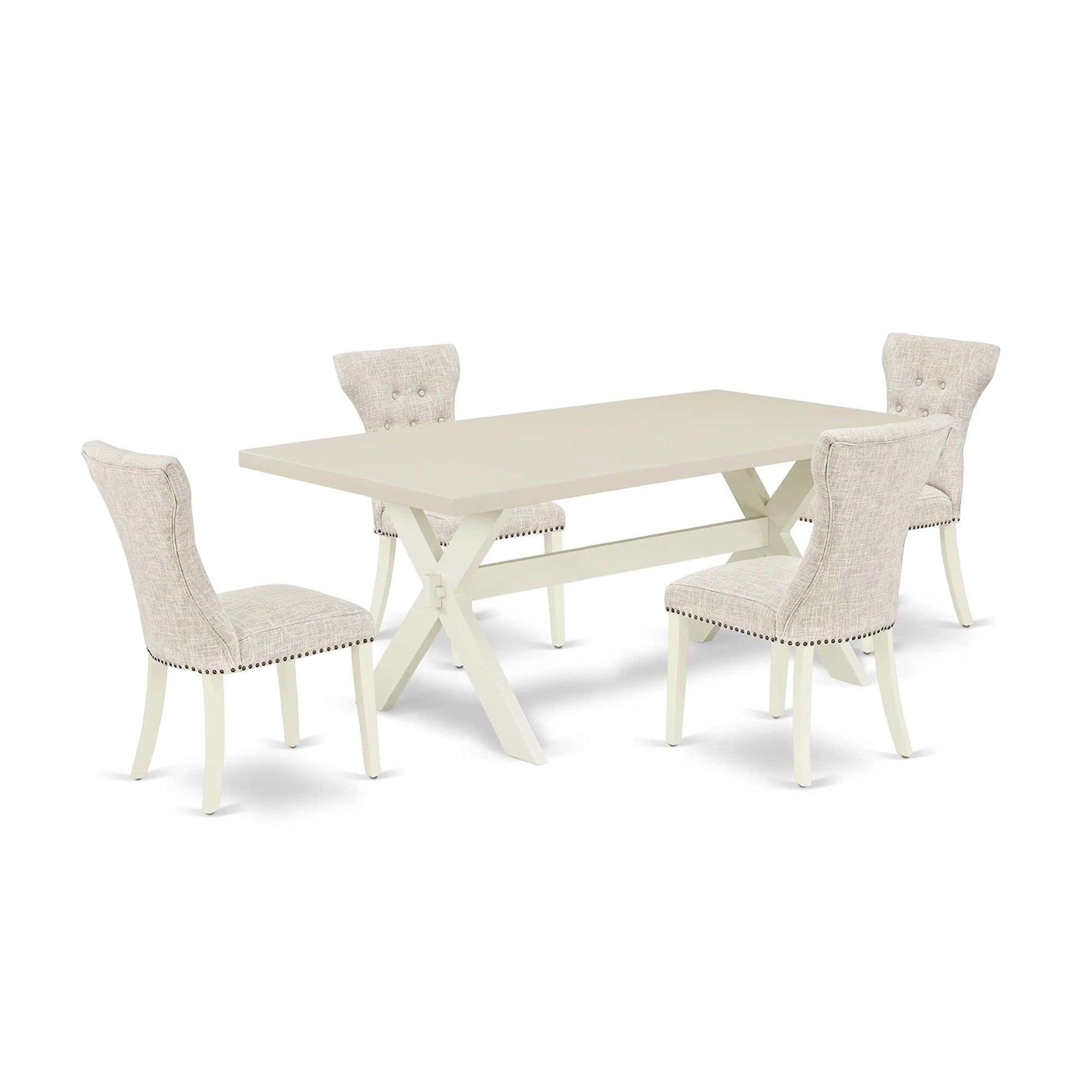 East West Furniture X027Ga235-5 5 Piece Dining Table Set For 4 Includes A Rectangle Kitchen Table With X-Legs And 4 Doeskin Linen Fabric Upholstered Chairs, 40X72 Inch, Multi-Color