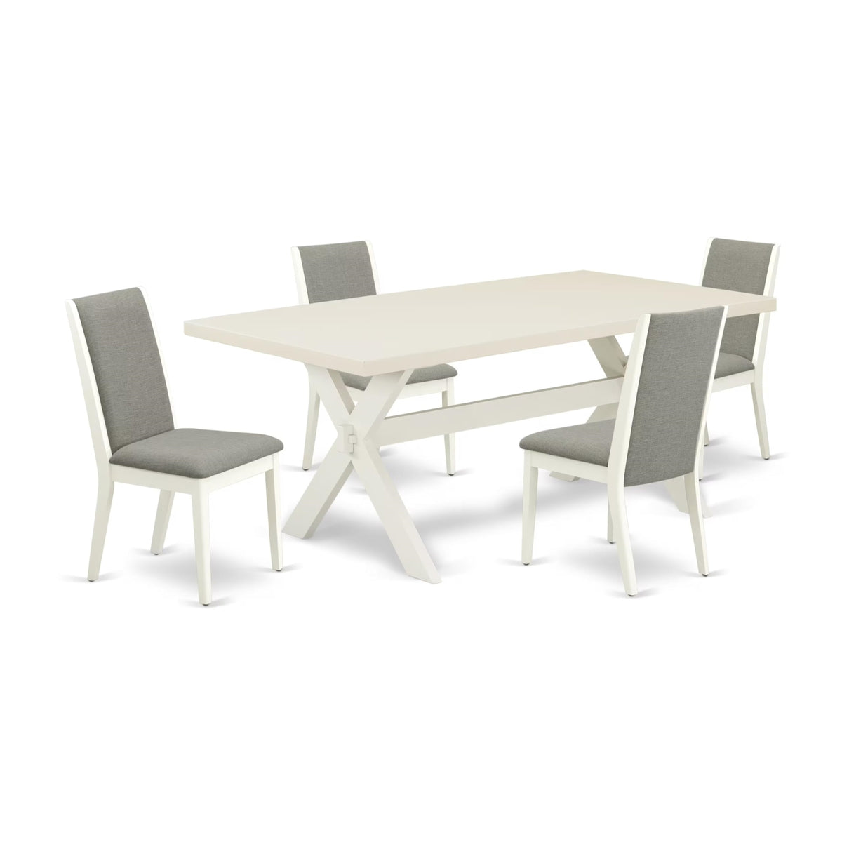 Casafoyer X-Style 5 Piece Kitchen Set Includes A Rectangle Dining Room Table With X-Legs And 4 Shitake Linen Fabric Parsons Chairs, 40X72 Inch, X027La206-5