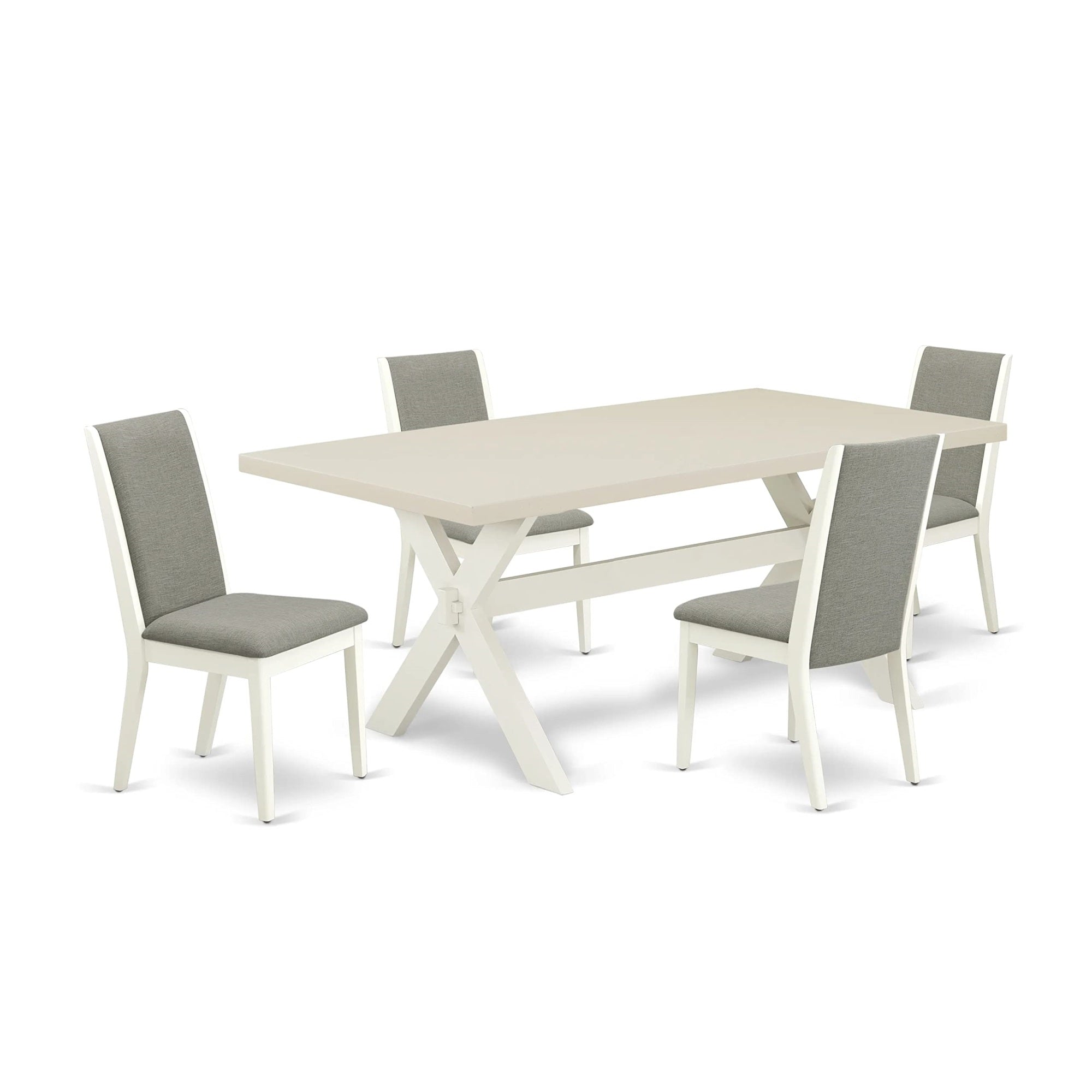 East West Furniture X027La206-5 5 Piece Kitchen Table & Chairs Set Includes A Rectangle Dining Room Table With X-Legs And 4 Shitake Linen Fabric Parsons Chairs, 40X72 Inch, Multi-Color